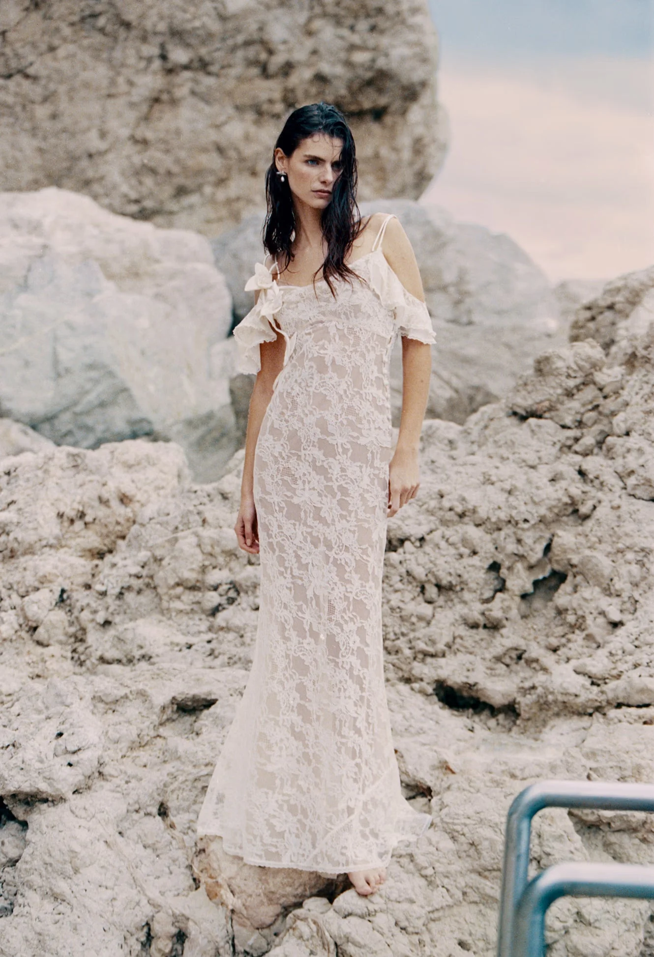 Cream Lace Flower Maxi Dress - Image 6