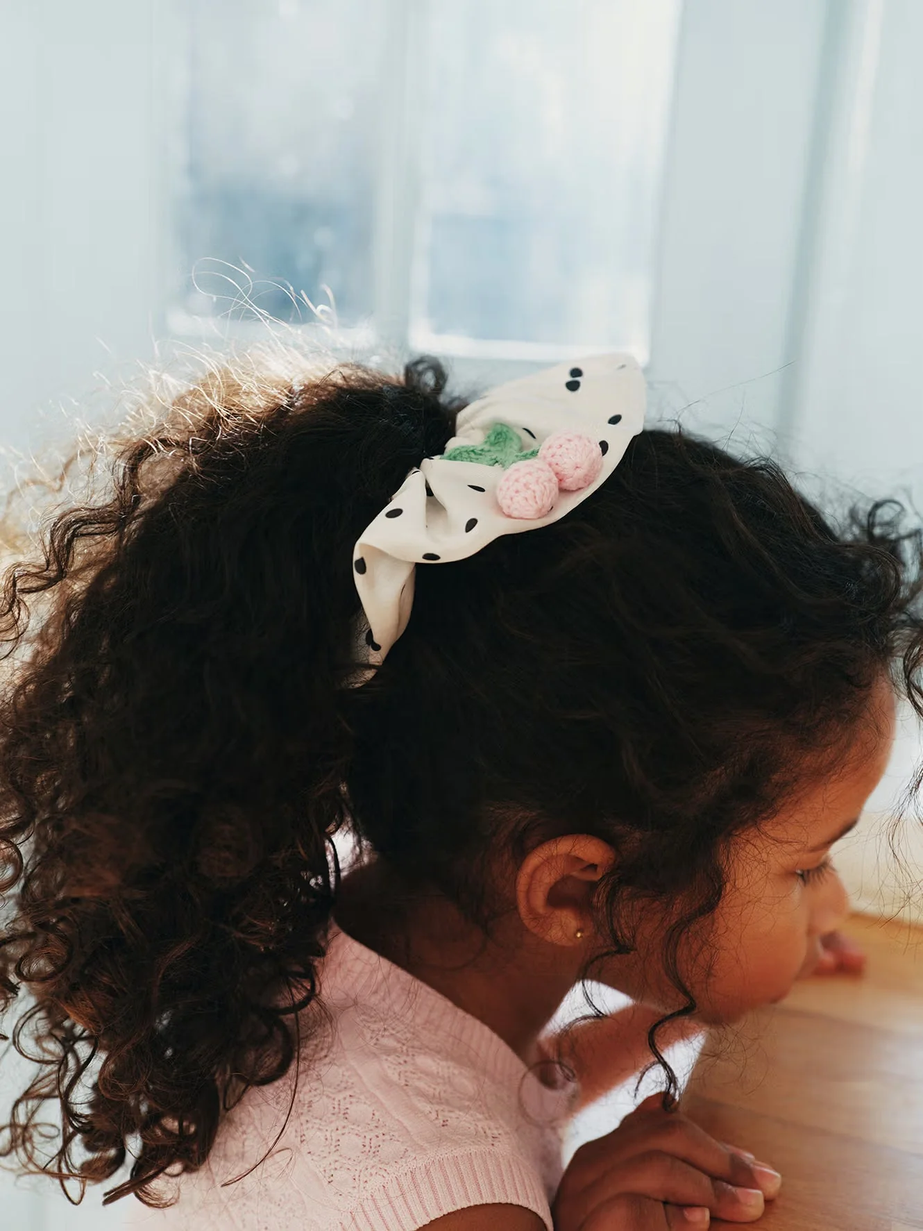 Cream Polka Dot Cherry Scrunchie - Image 3