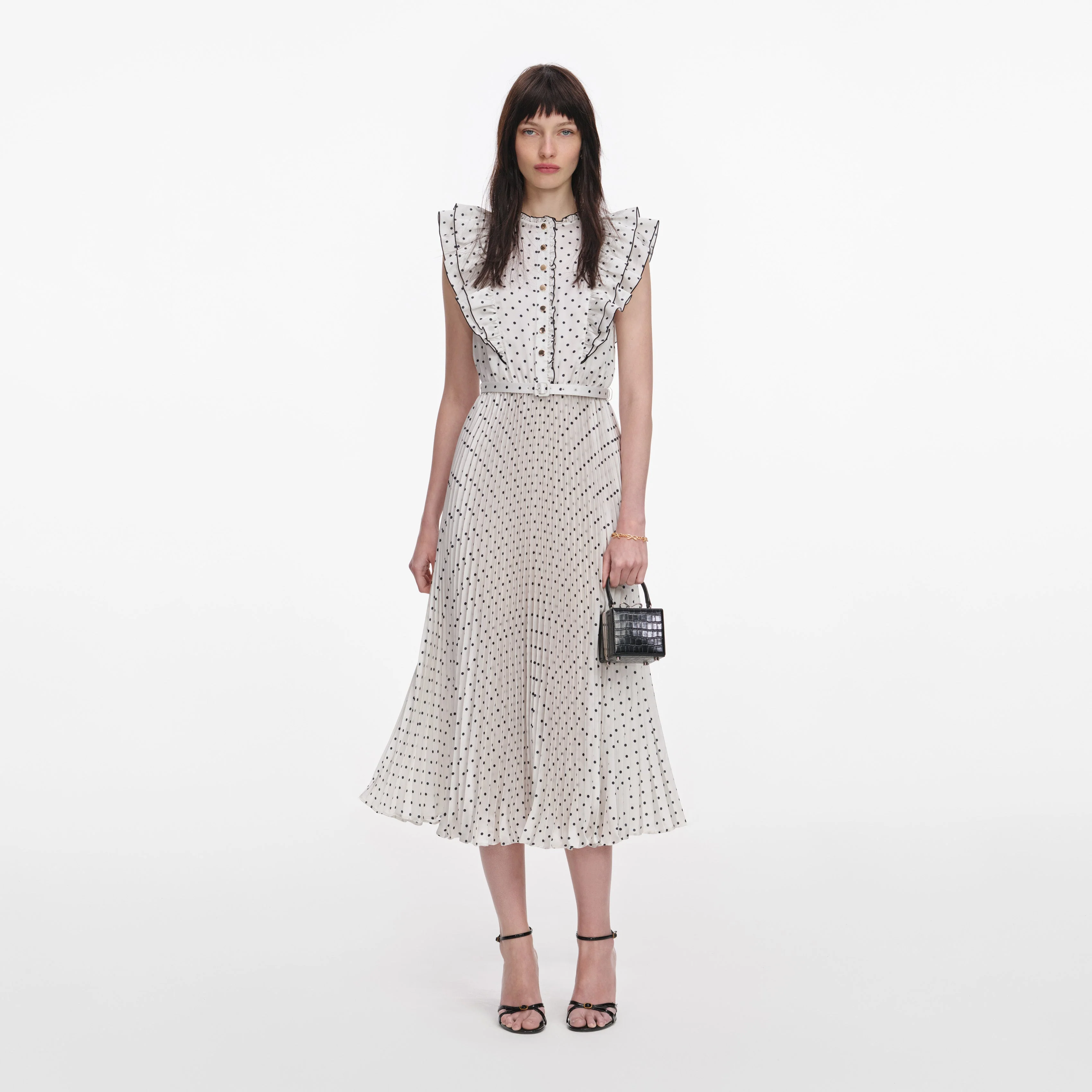 Cream Ramie Polka Dot Midi Dress