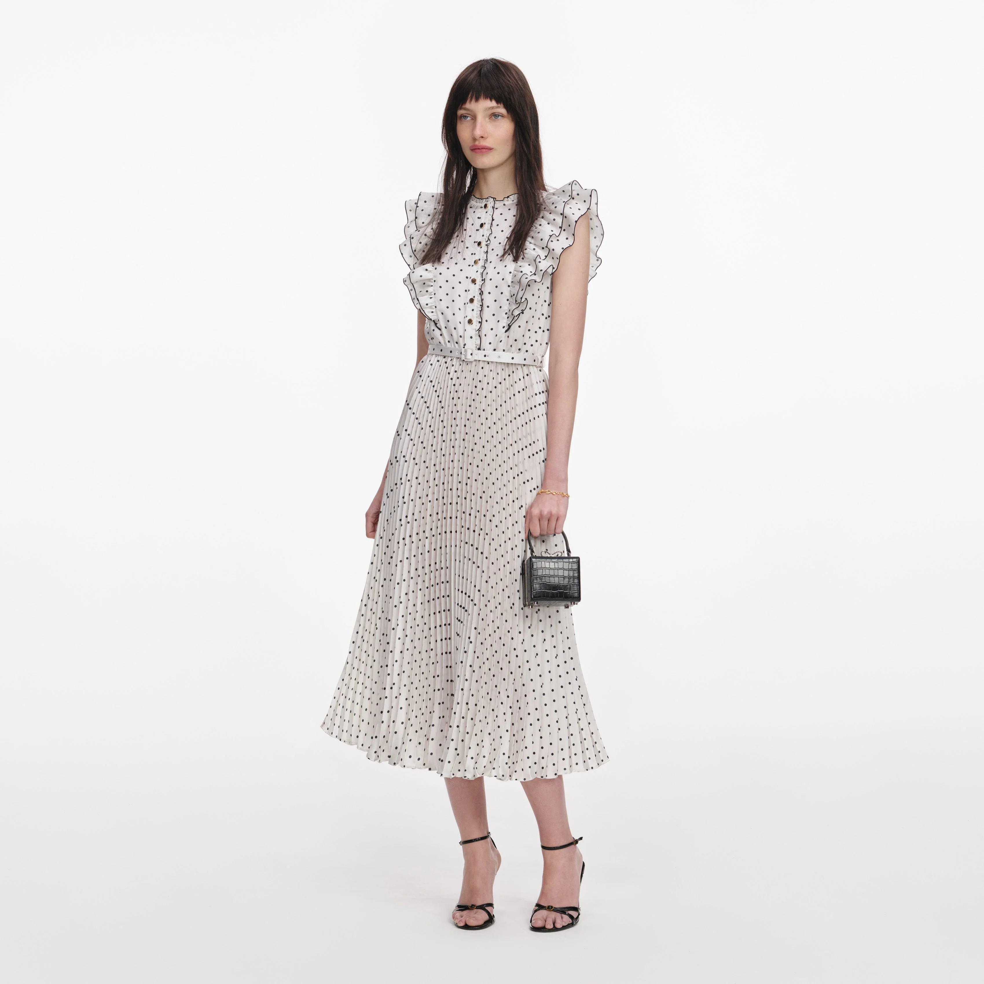 Cream Ramie Polka Dot Midi Dress - Image 2