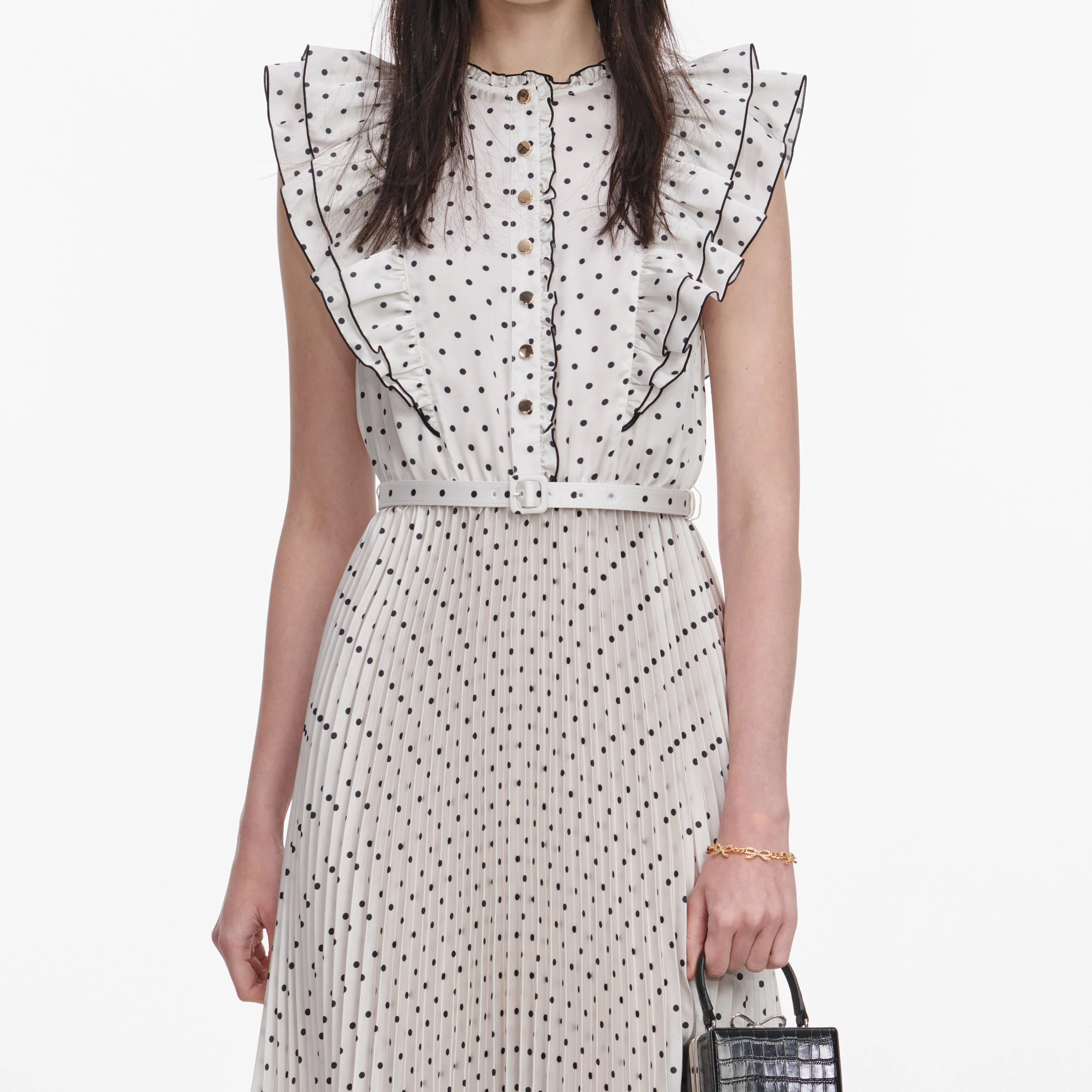 Cream Ramie Polka Dot Midi Dress - Image 4