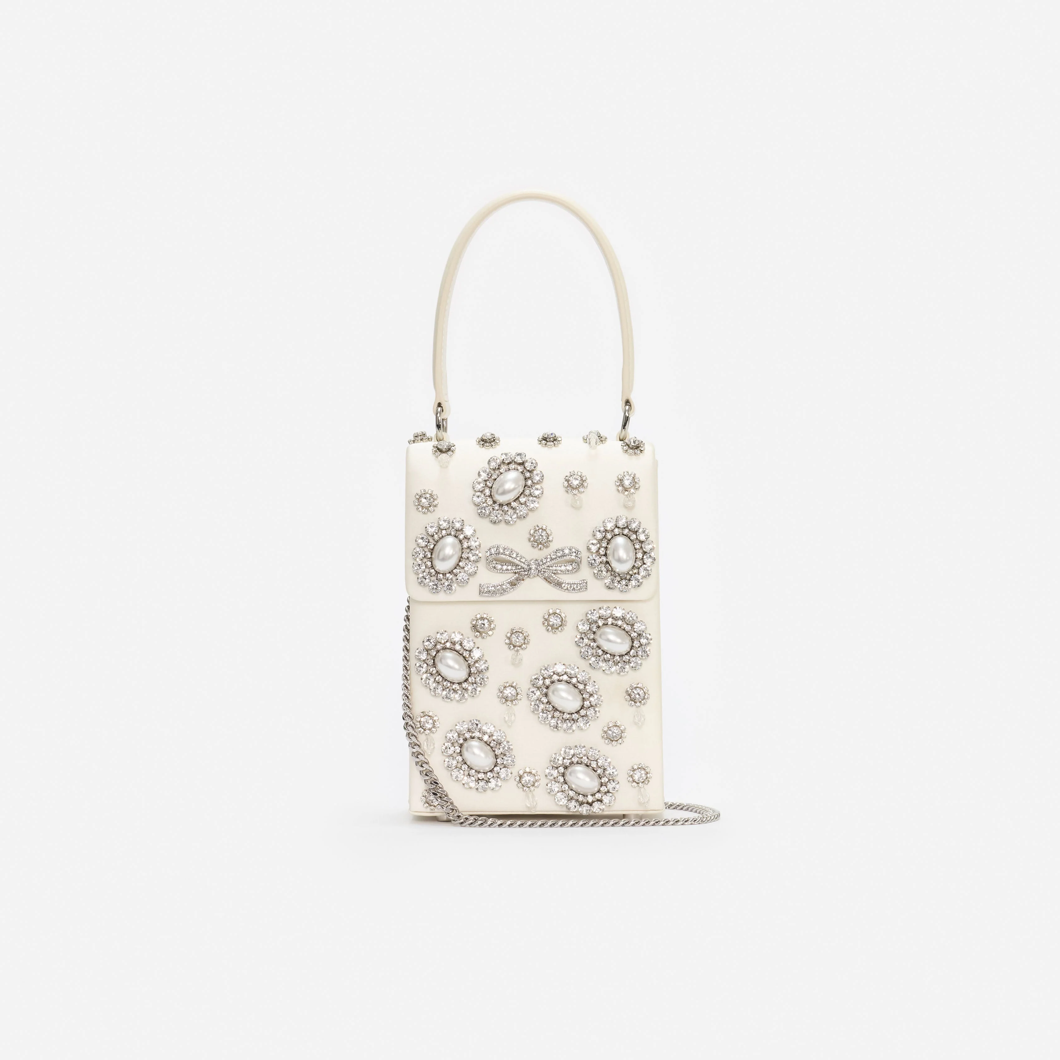 Cream Satin Crystal Mini Bow Bag - Image 4