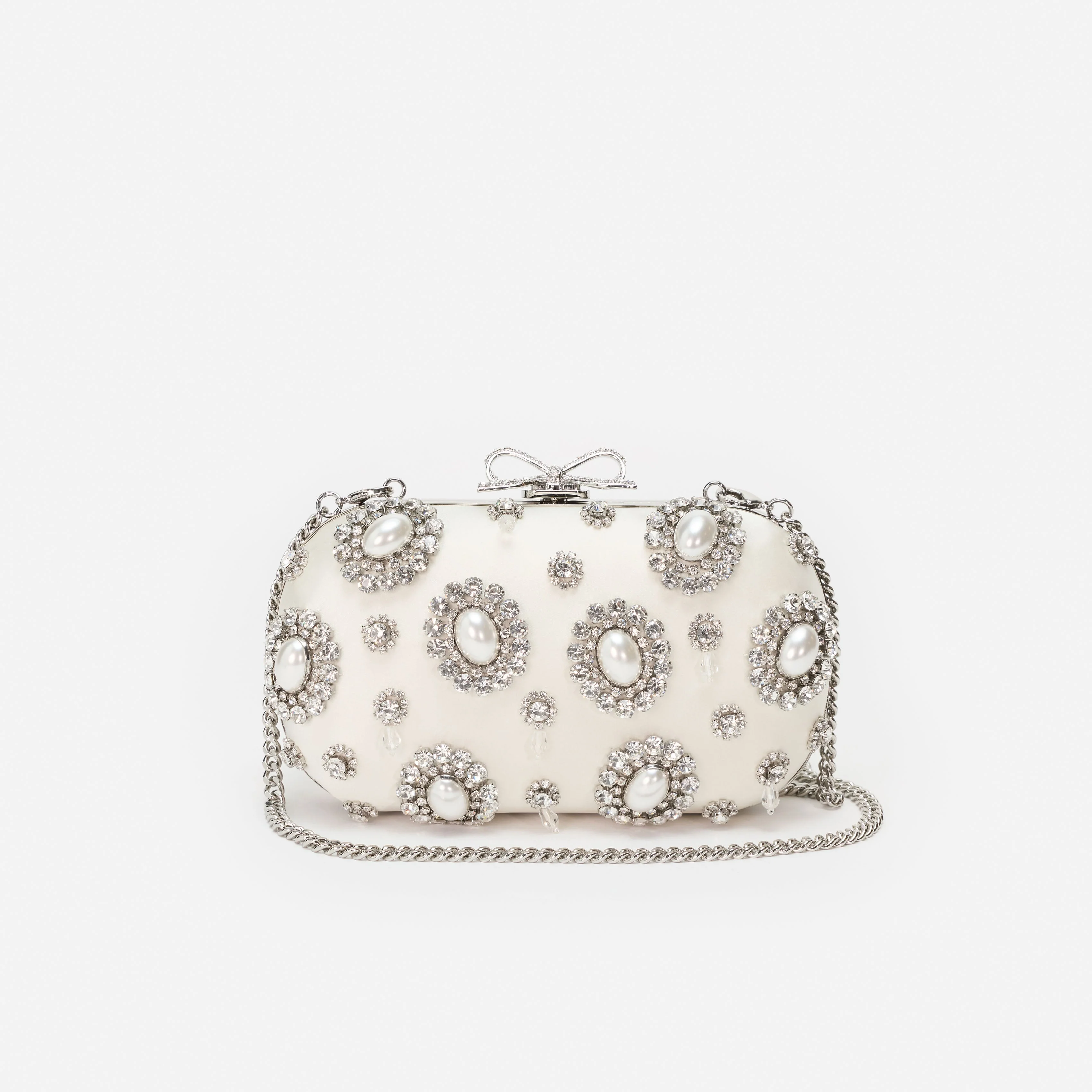 Cream Satin Multi Crystal Clutch Bag - Image 4