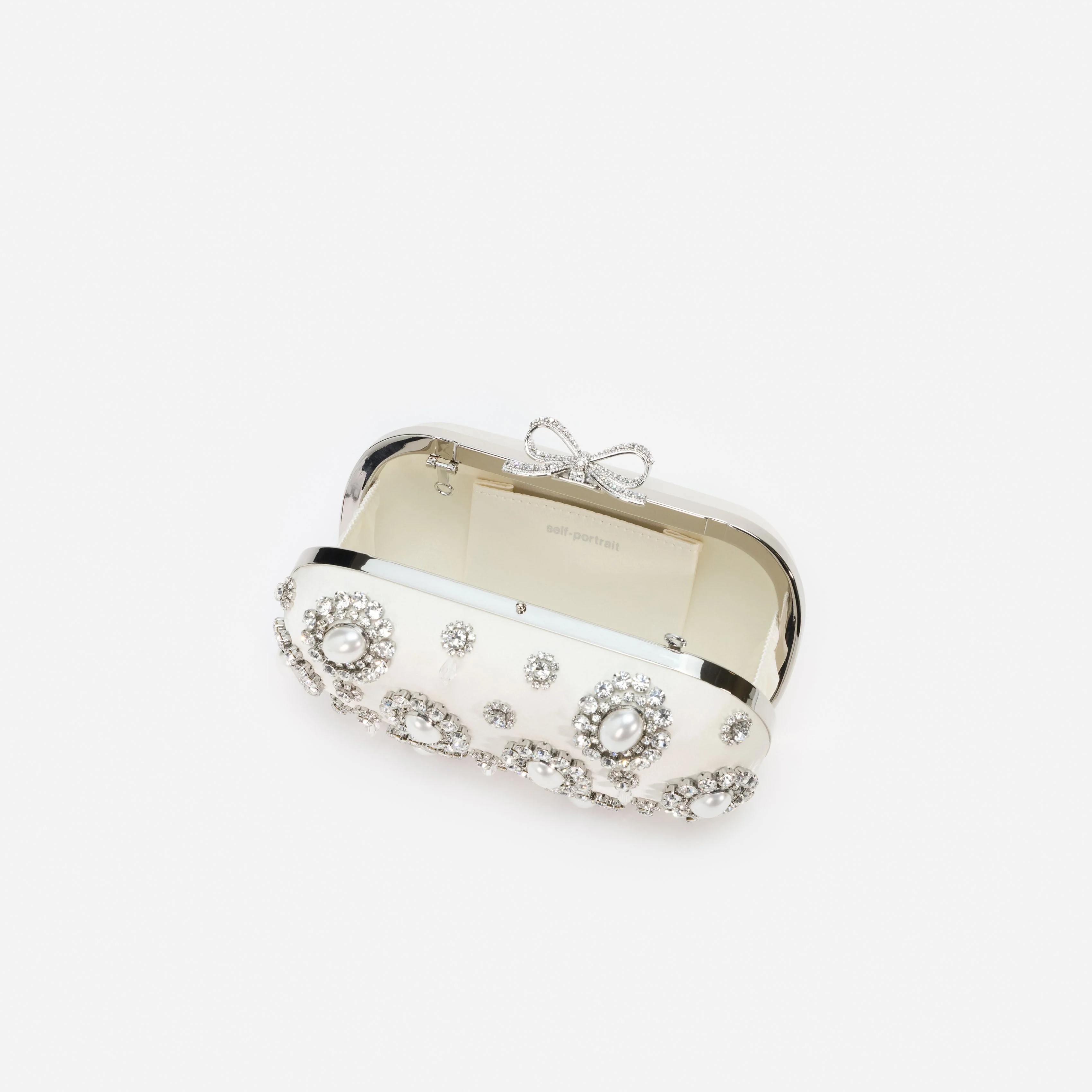 Cream Satin Multi Crystal Clutch Bag - Image 5