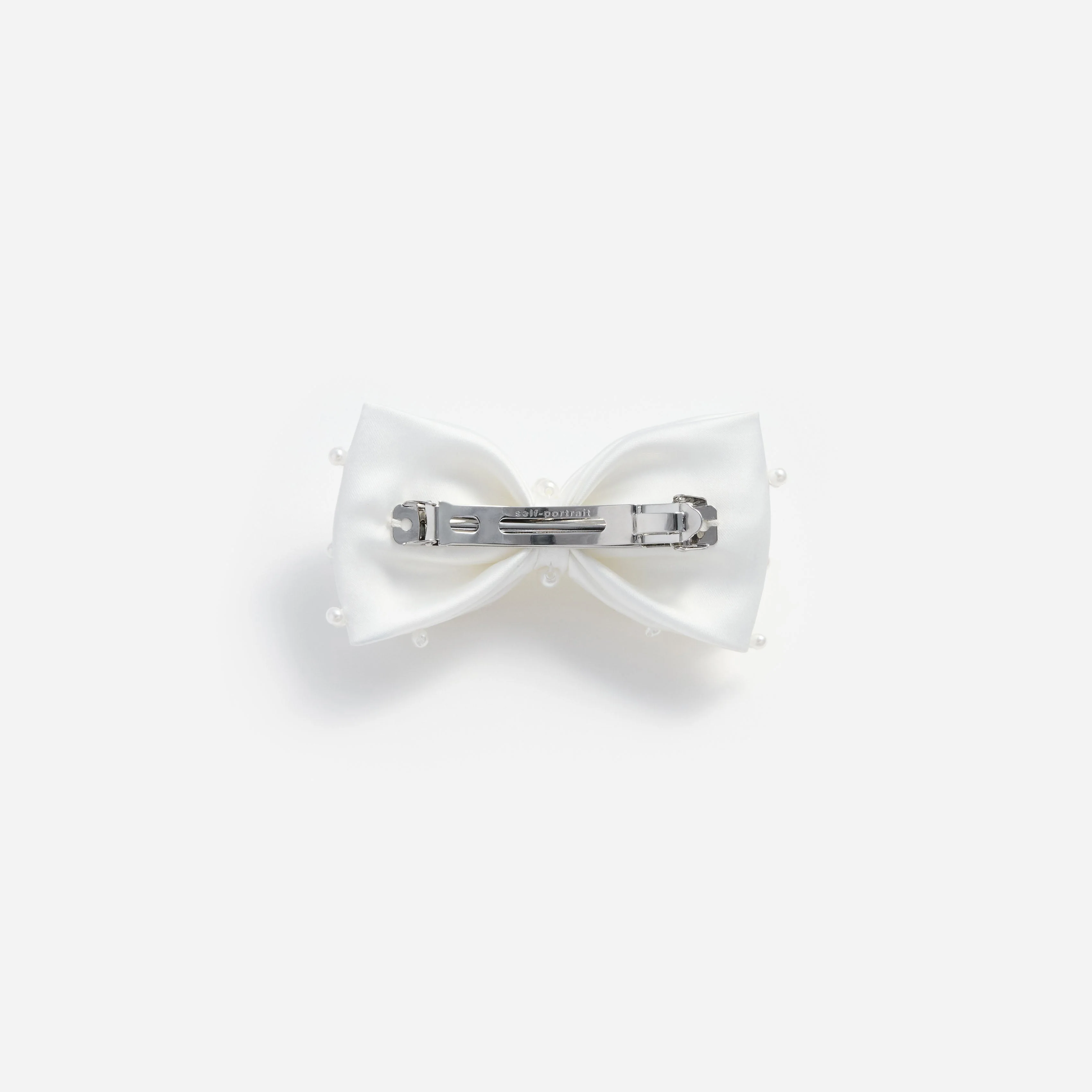 Cream Satin Pearl Bow Hair Clip - Image 2