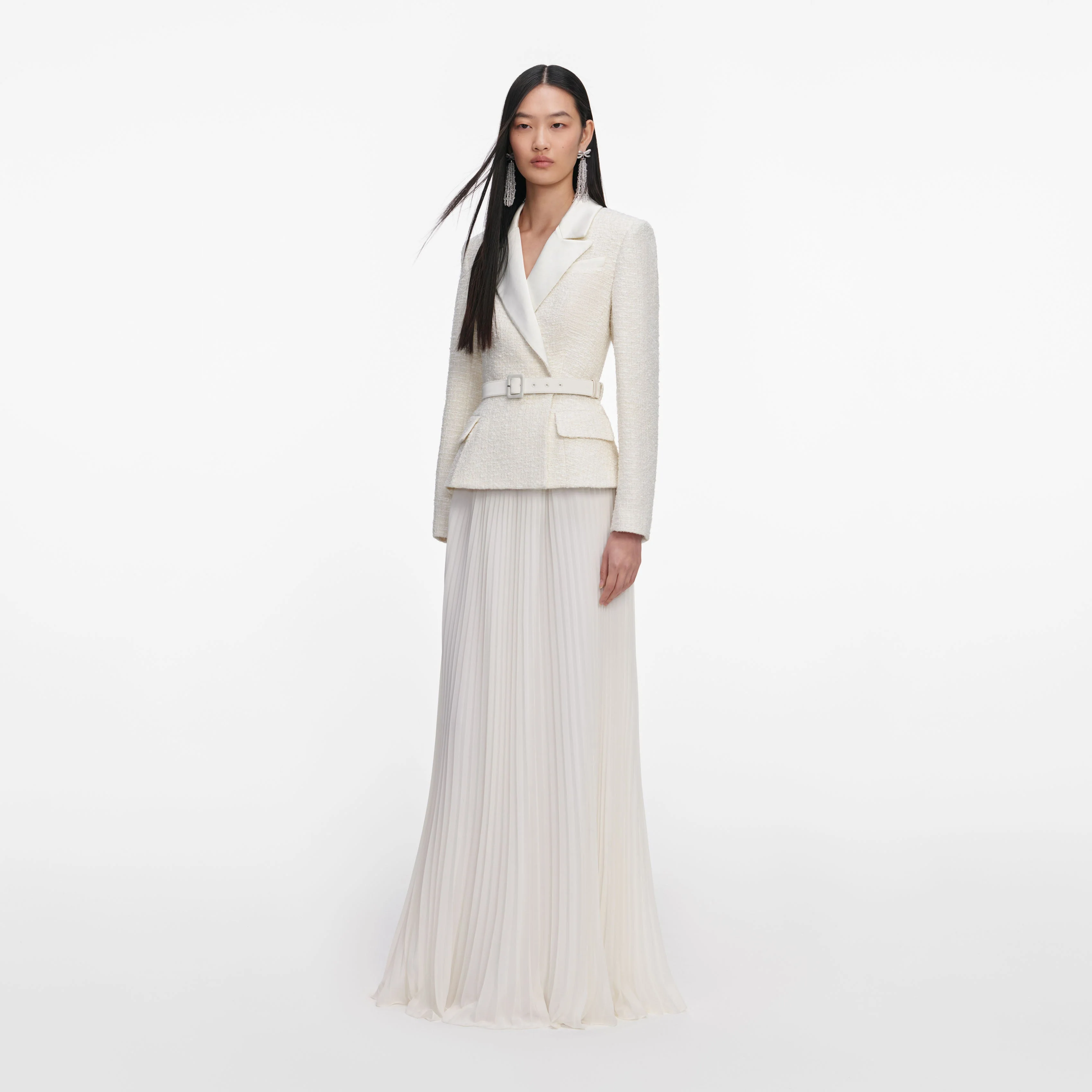 Cream Tailored Boucle Chiffon Maxi Dress - Image 2
