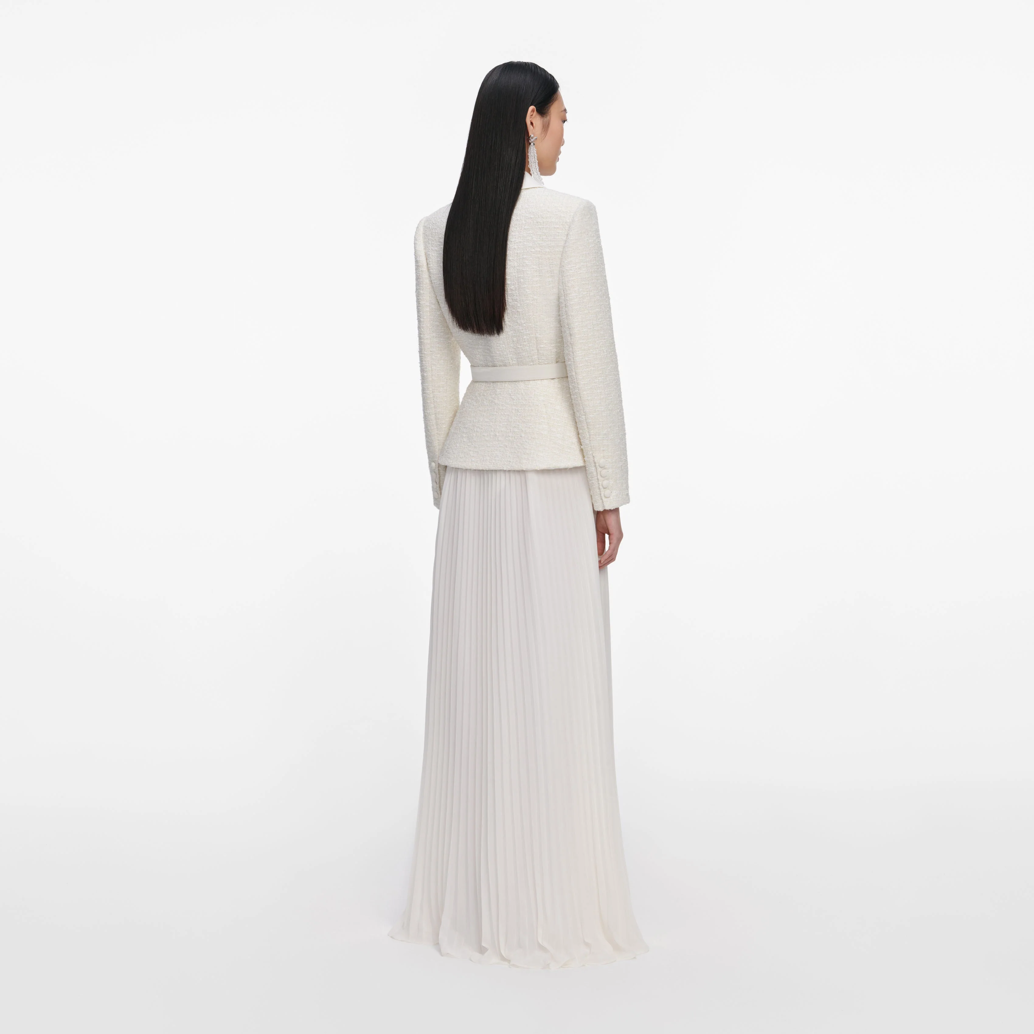 Cream Tailored Boucle Chiffon Maxi Dress - Image 3