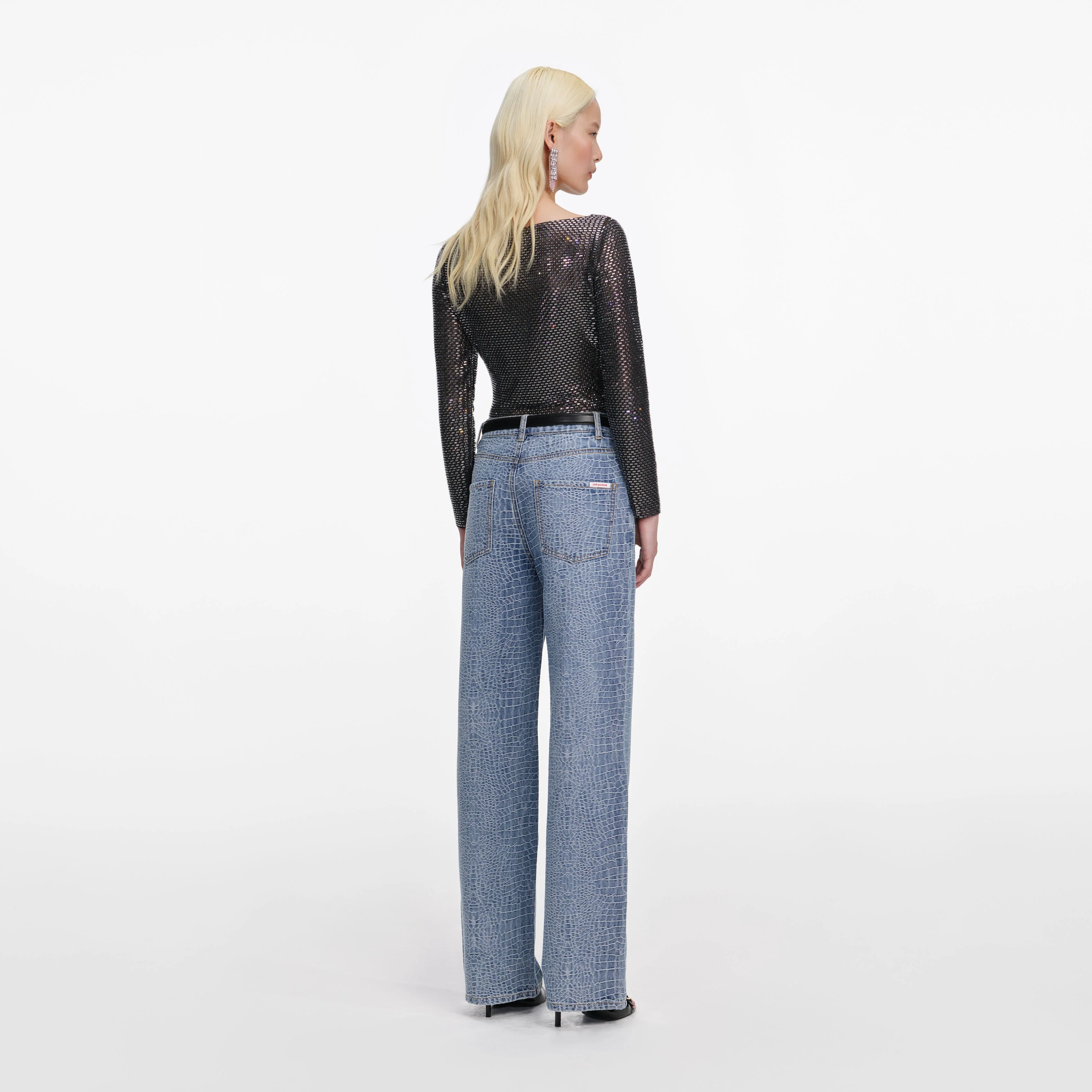 Croc Effect Straight Leg Jeans - Image 3