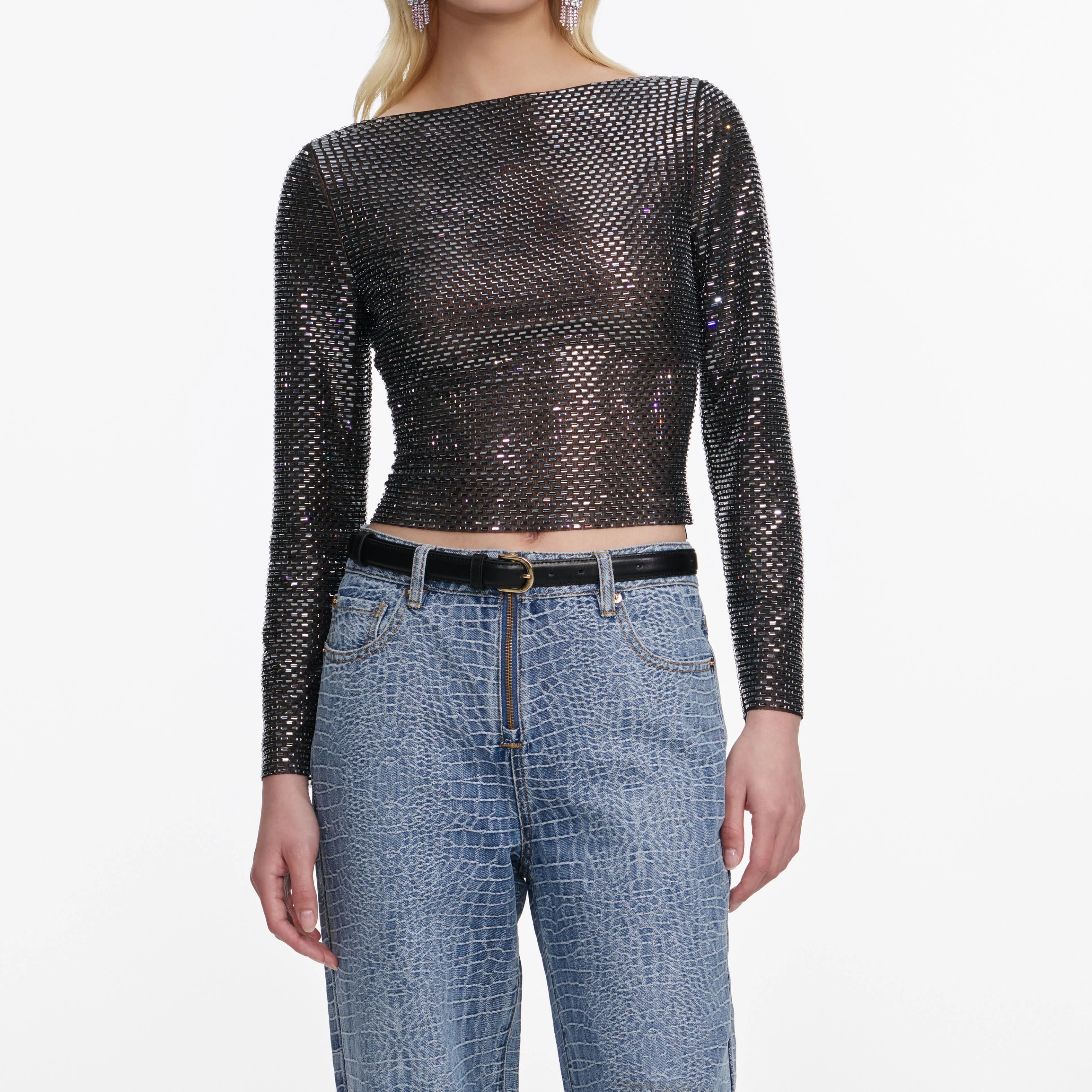 Croc Effect Straight Leg Jeans - Image 4