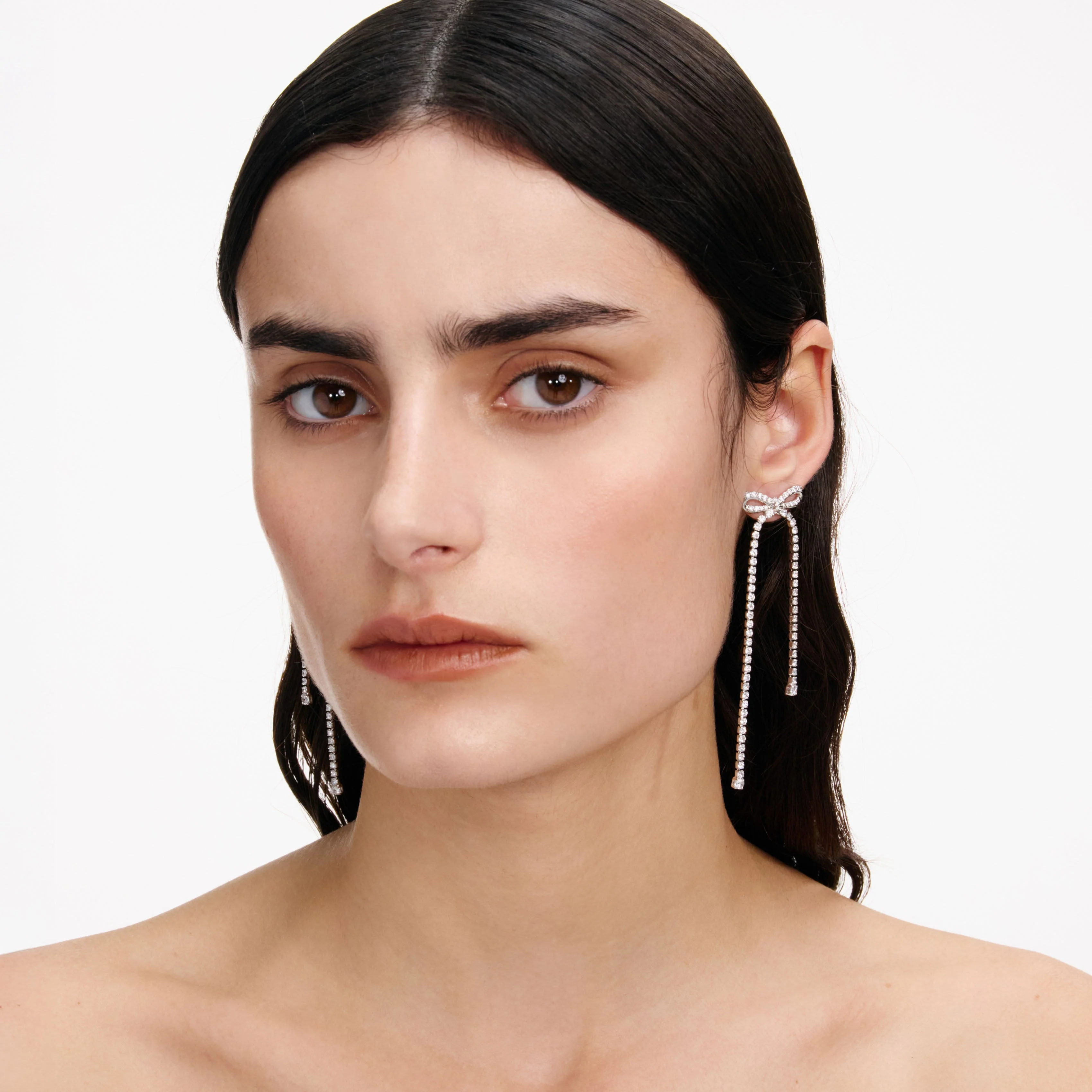 Crystal Bow Dangle Earrings - Image 2