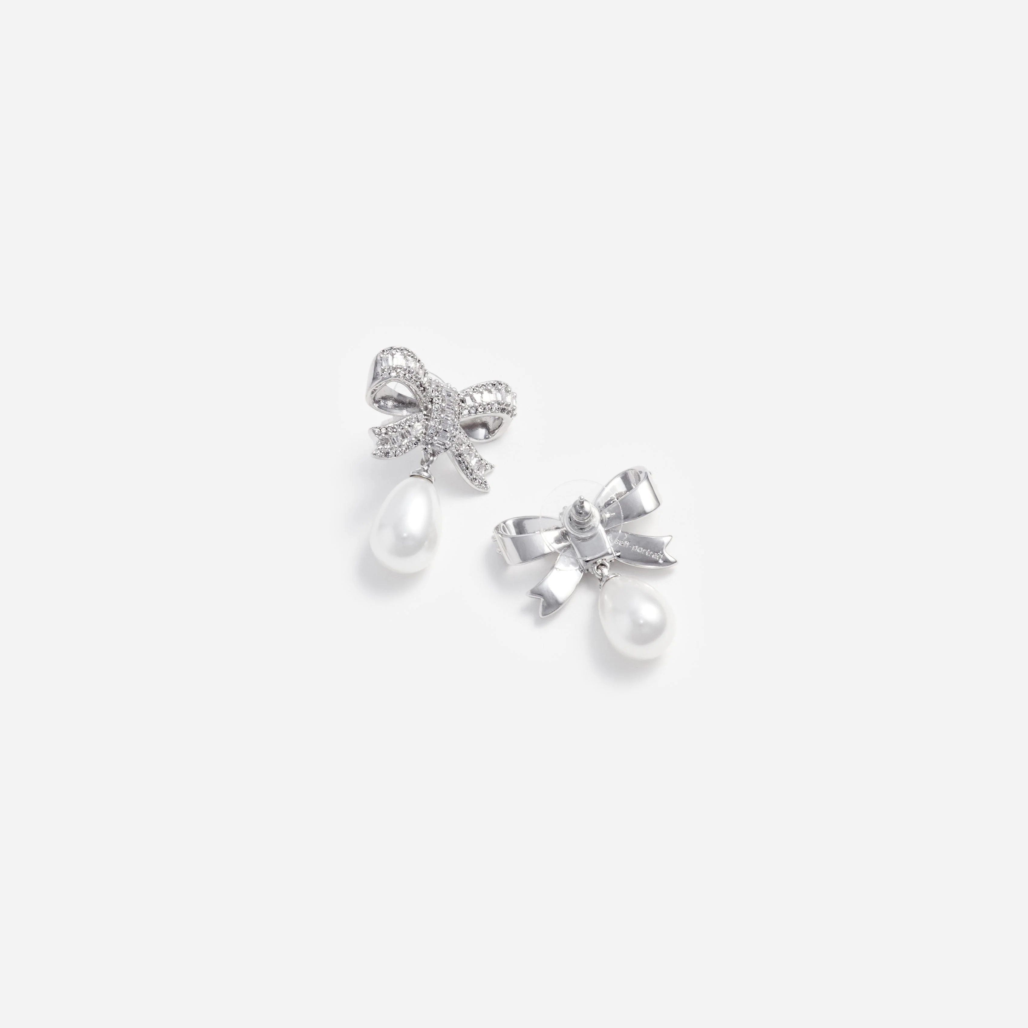 Crystal Bow Pearl Droplet Earrings - Image 3