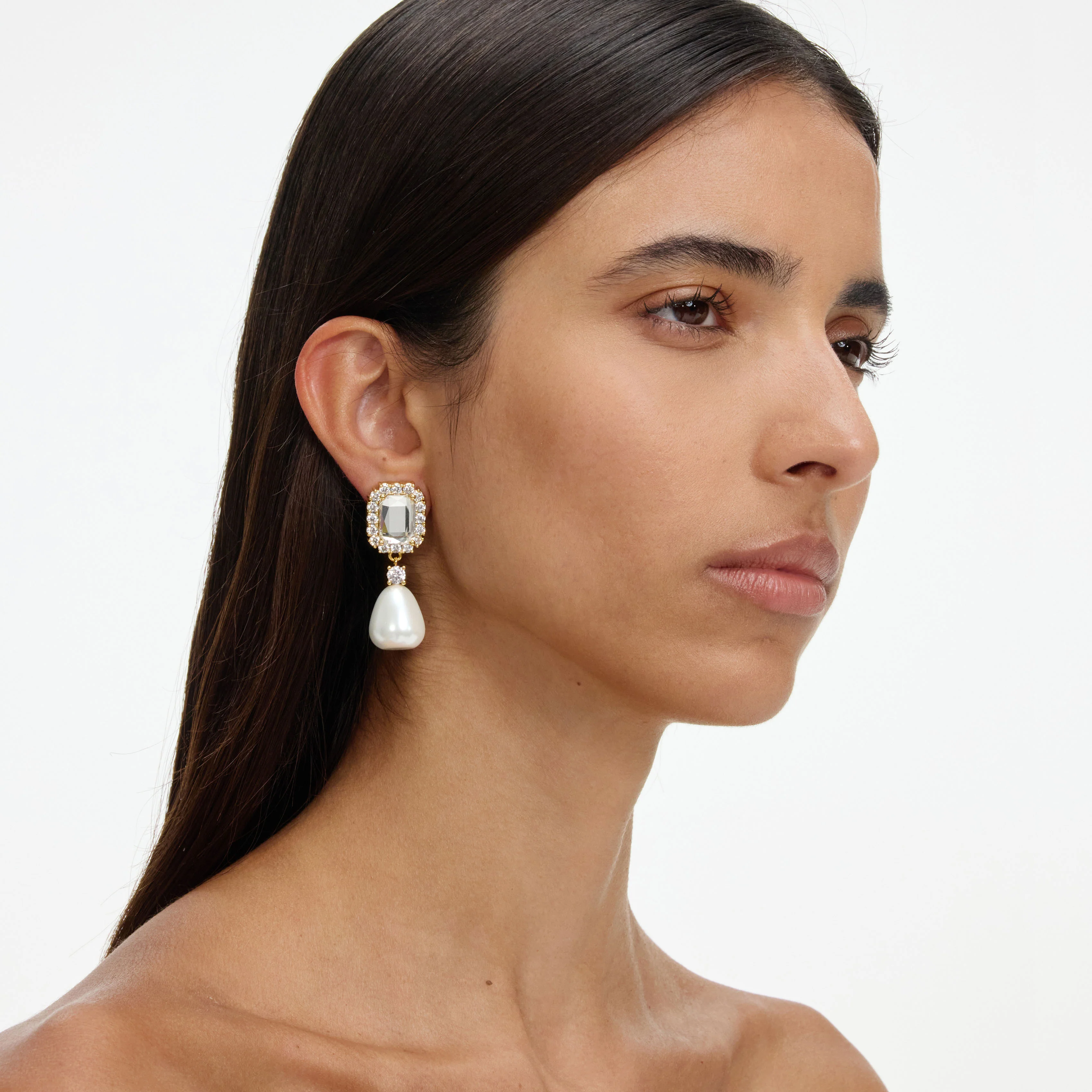 Crystal Embellished Pearl Drop Earrings - Image 2
