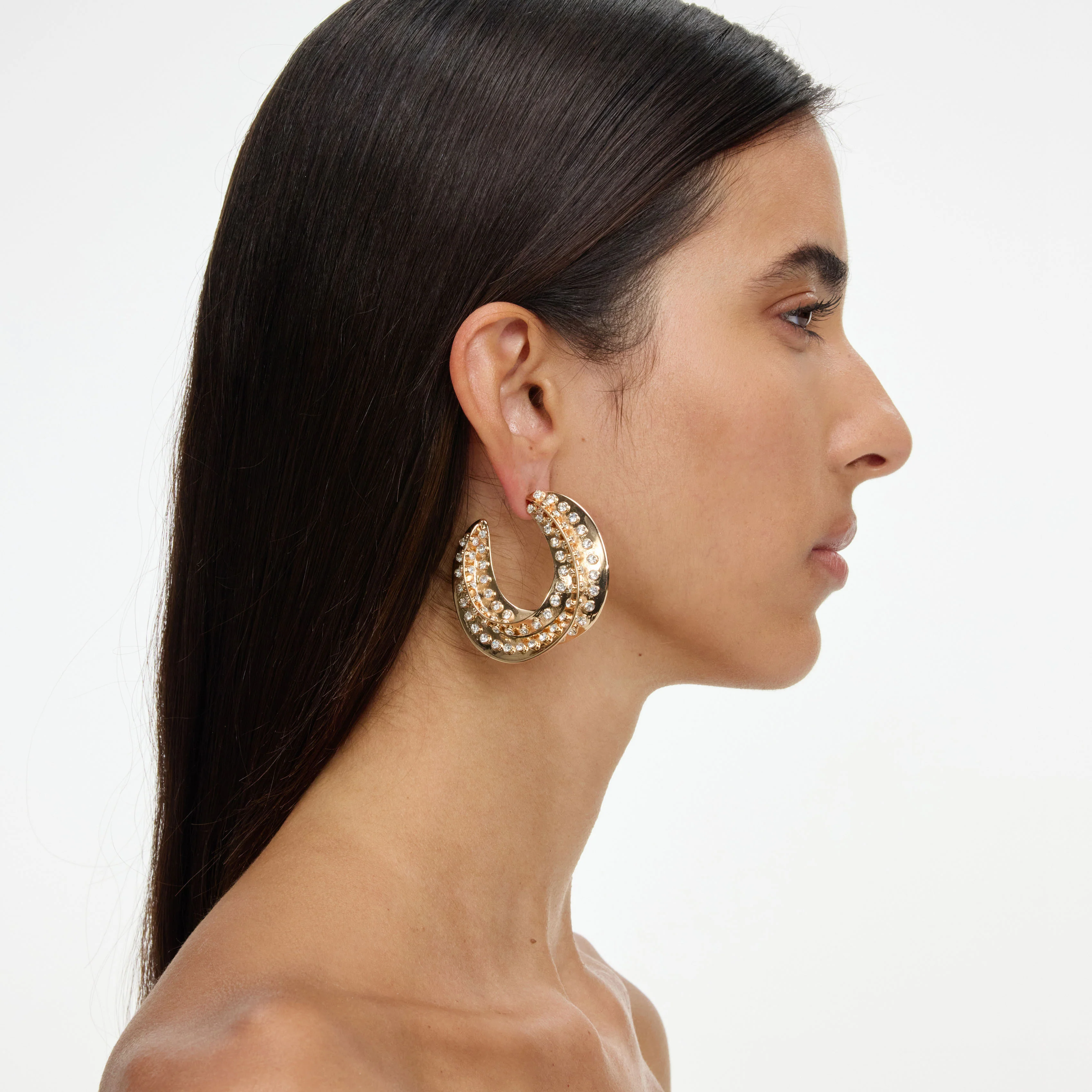 Crystal Gold Twisted Hoop Earrings - Image 2