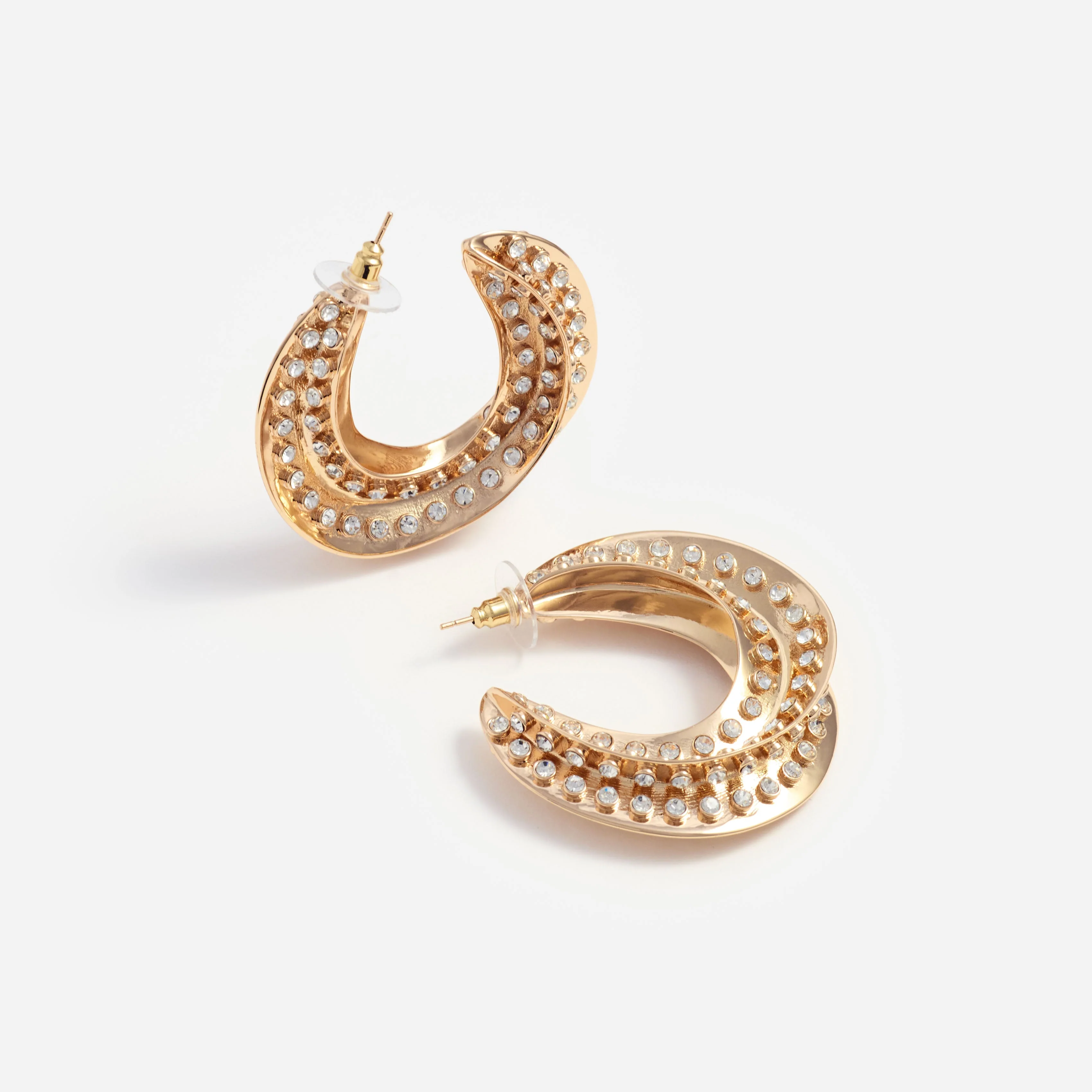 Crystal Gold Twisted Hoop Earrings - Image 3