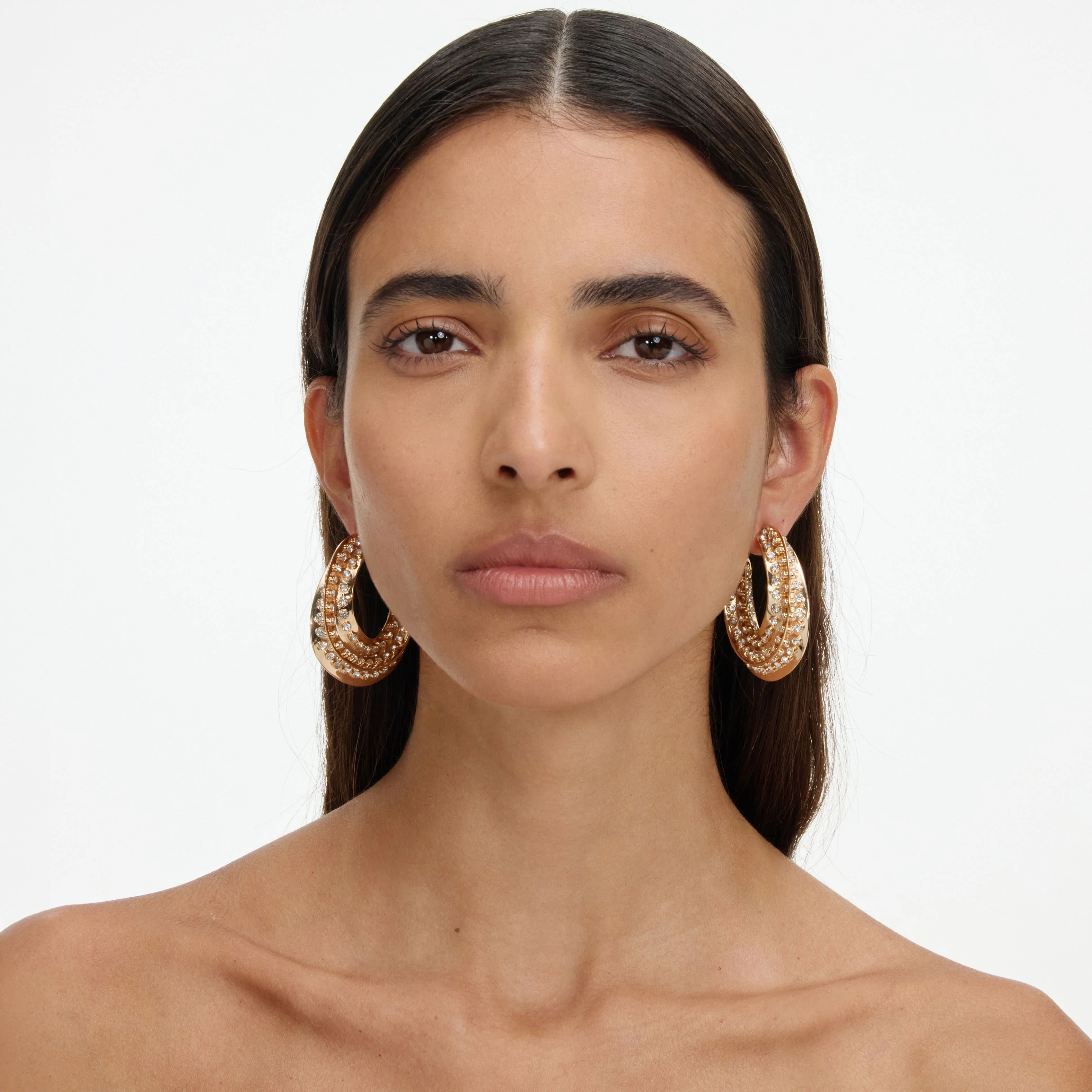 Crystal Gold Twisted Hoop Earrings - Image 4