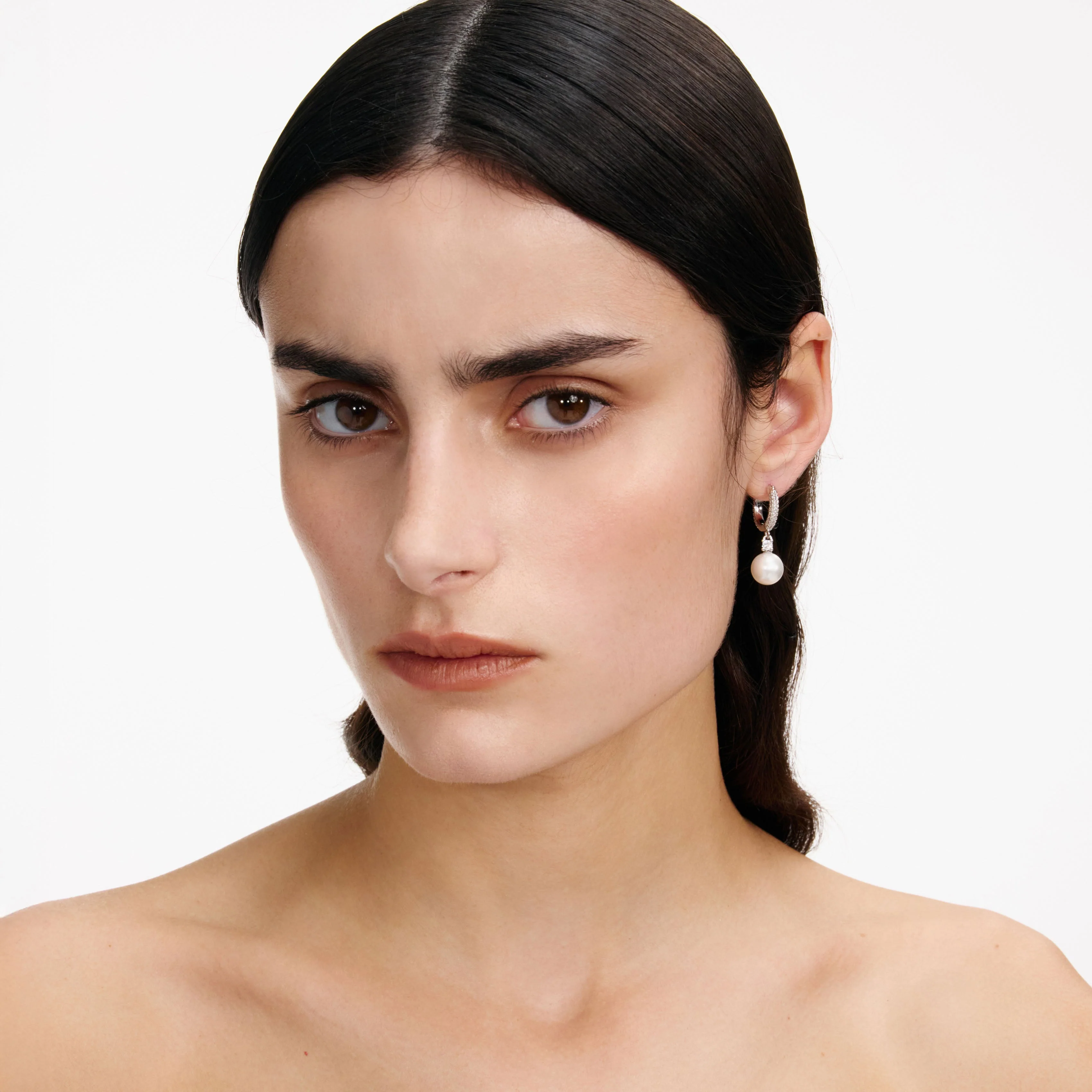 Crystal Pearl Drop Hoop Earrings - Image 2