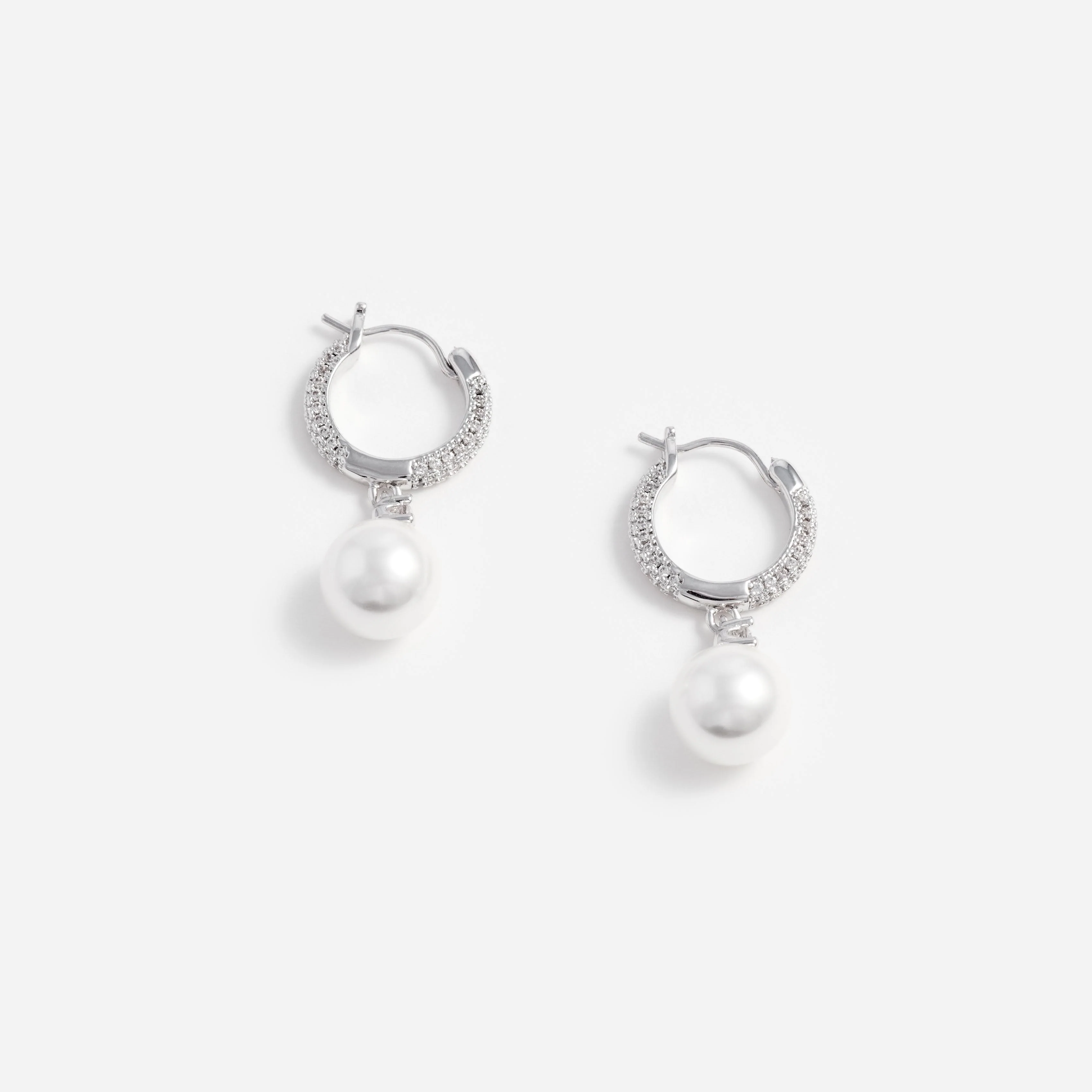 Crystal Pearl Drop Hoop Earrings - Image 3