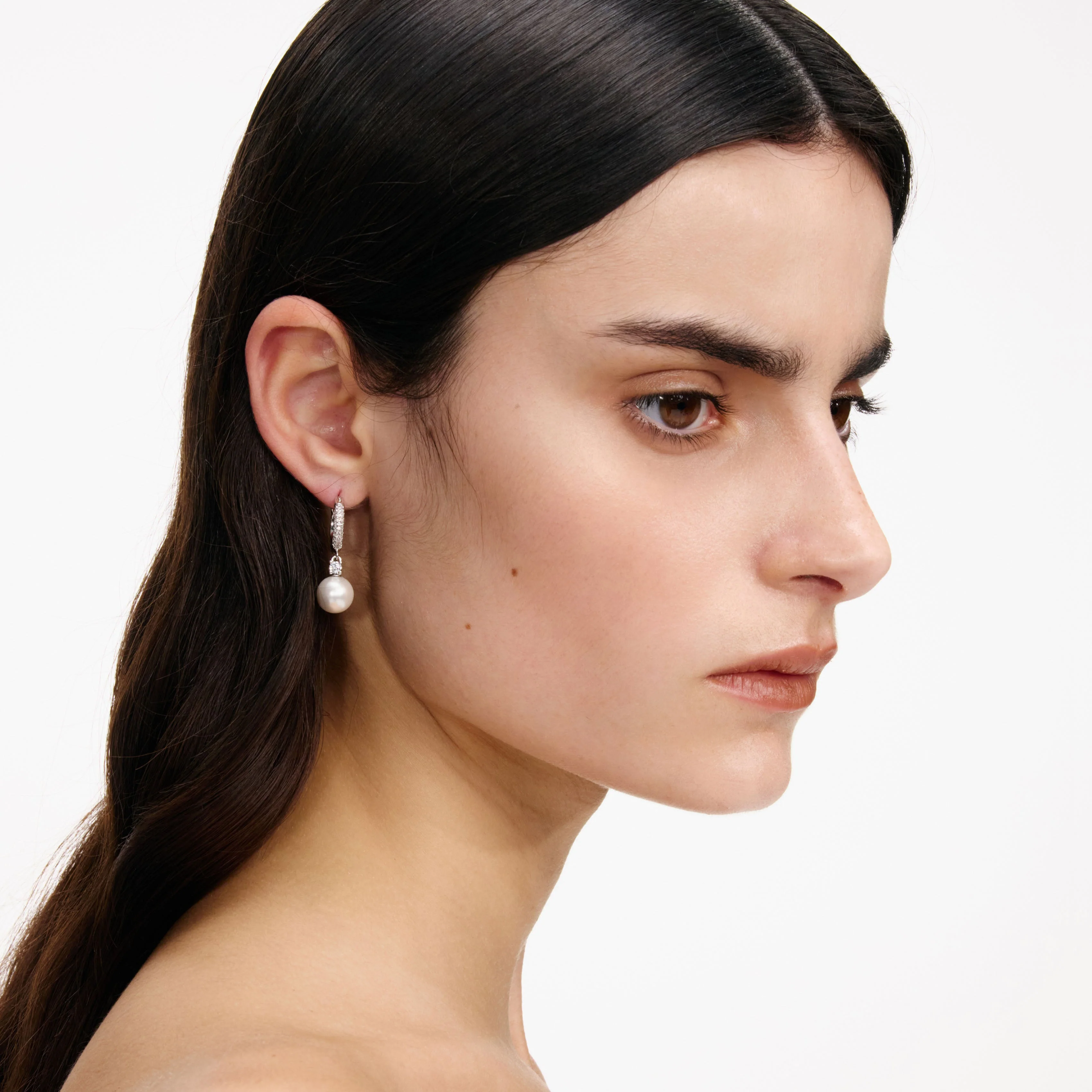 Crystal Pearl Drop Hoop Earrings - Image 4