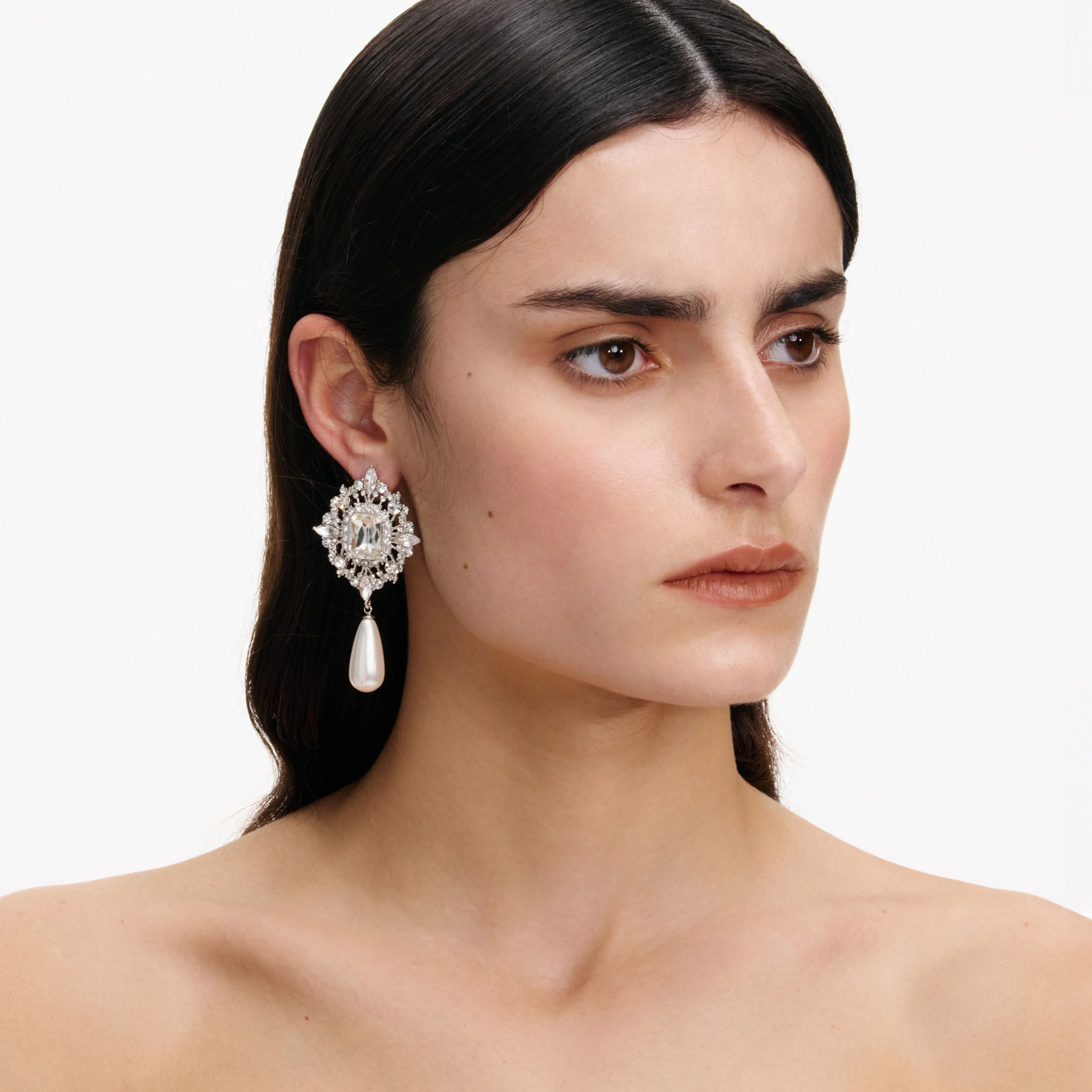 Crystal Pearl Droplet Earrings - Image 2