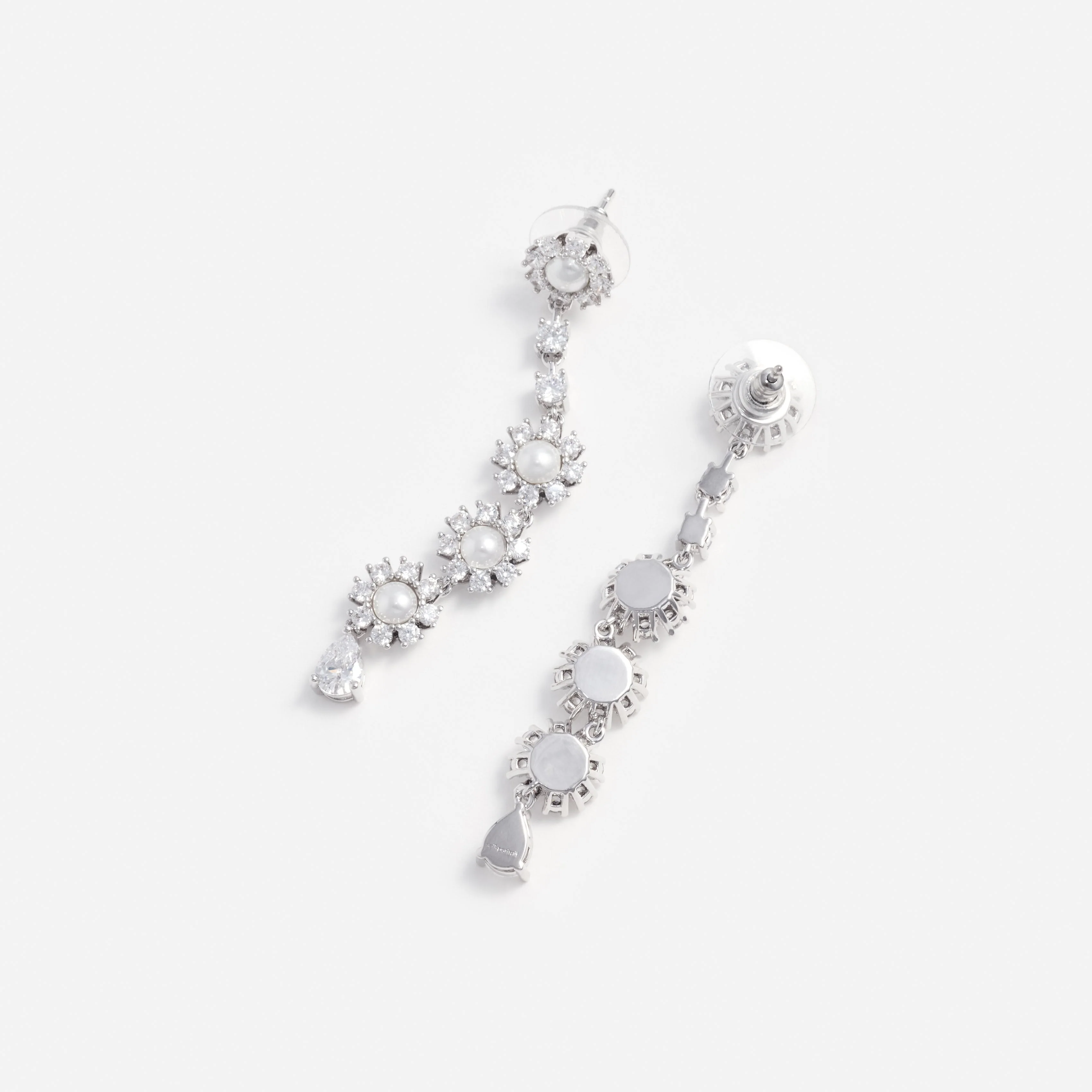 Crystal Pearl Tiered Drop Earrings - Image 3