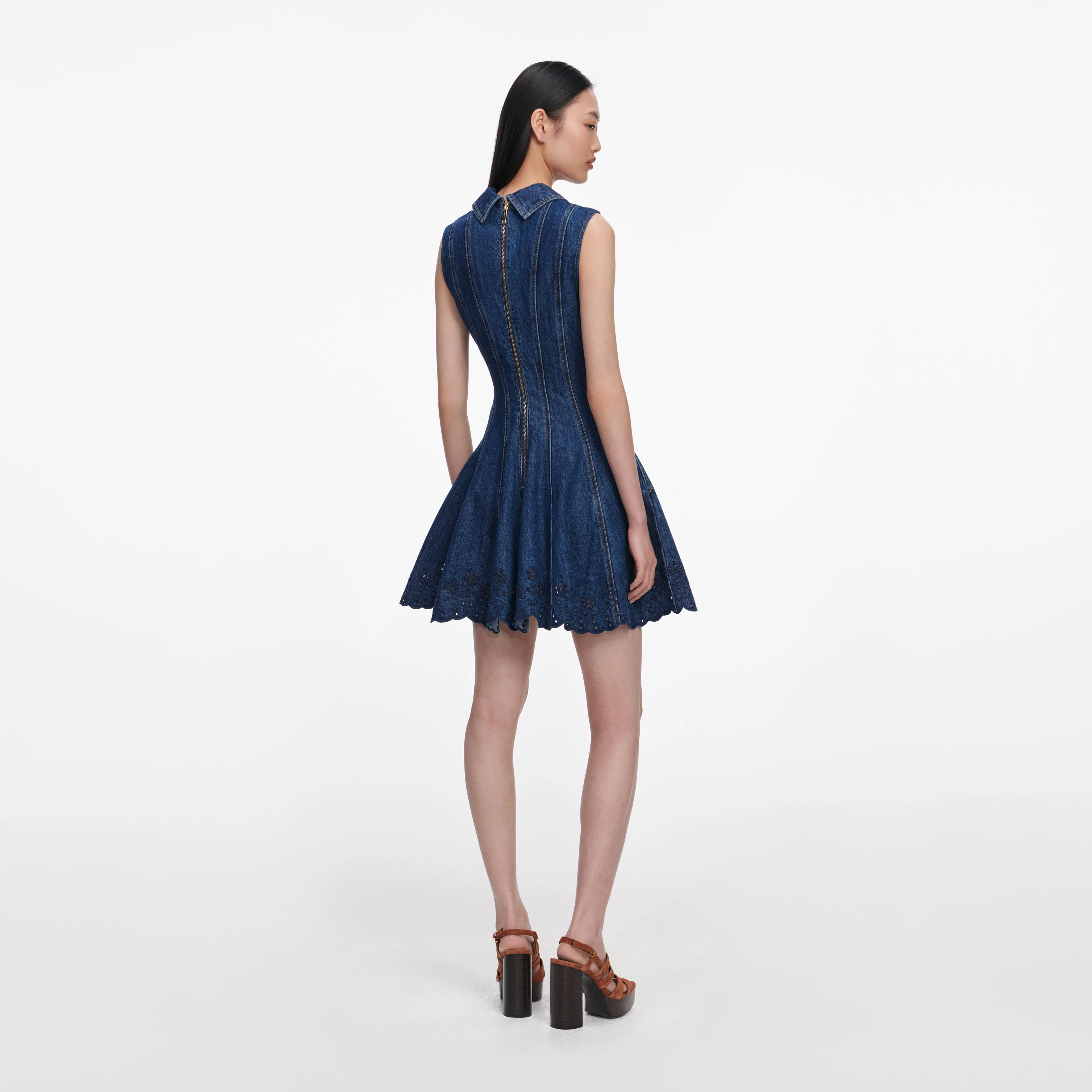 Denim Broderie Mini Dress - Image 3
