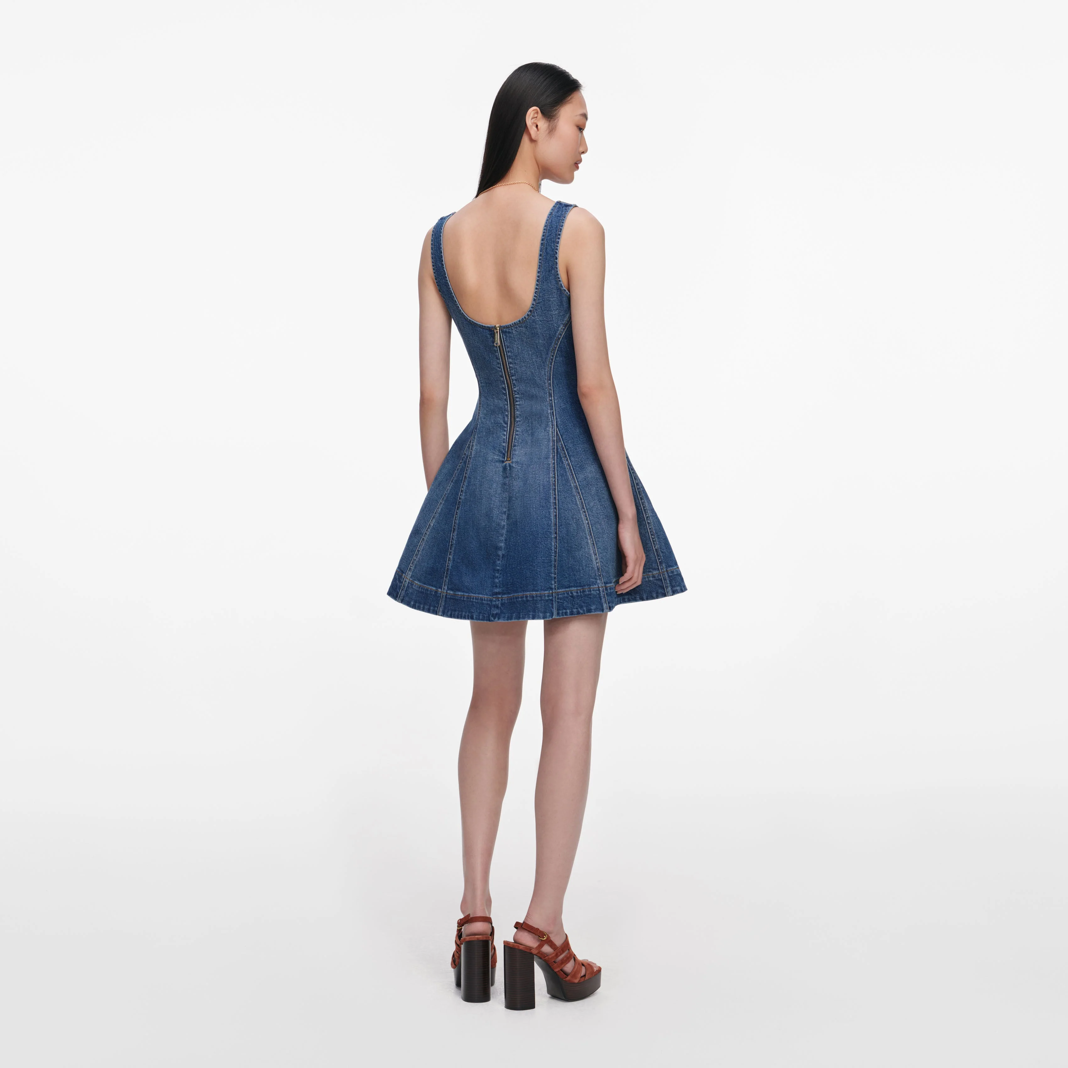 Denim Flared Mini Dress - Image 3