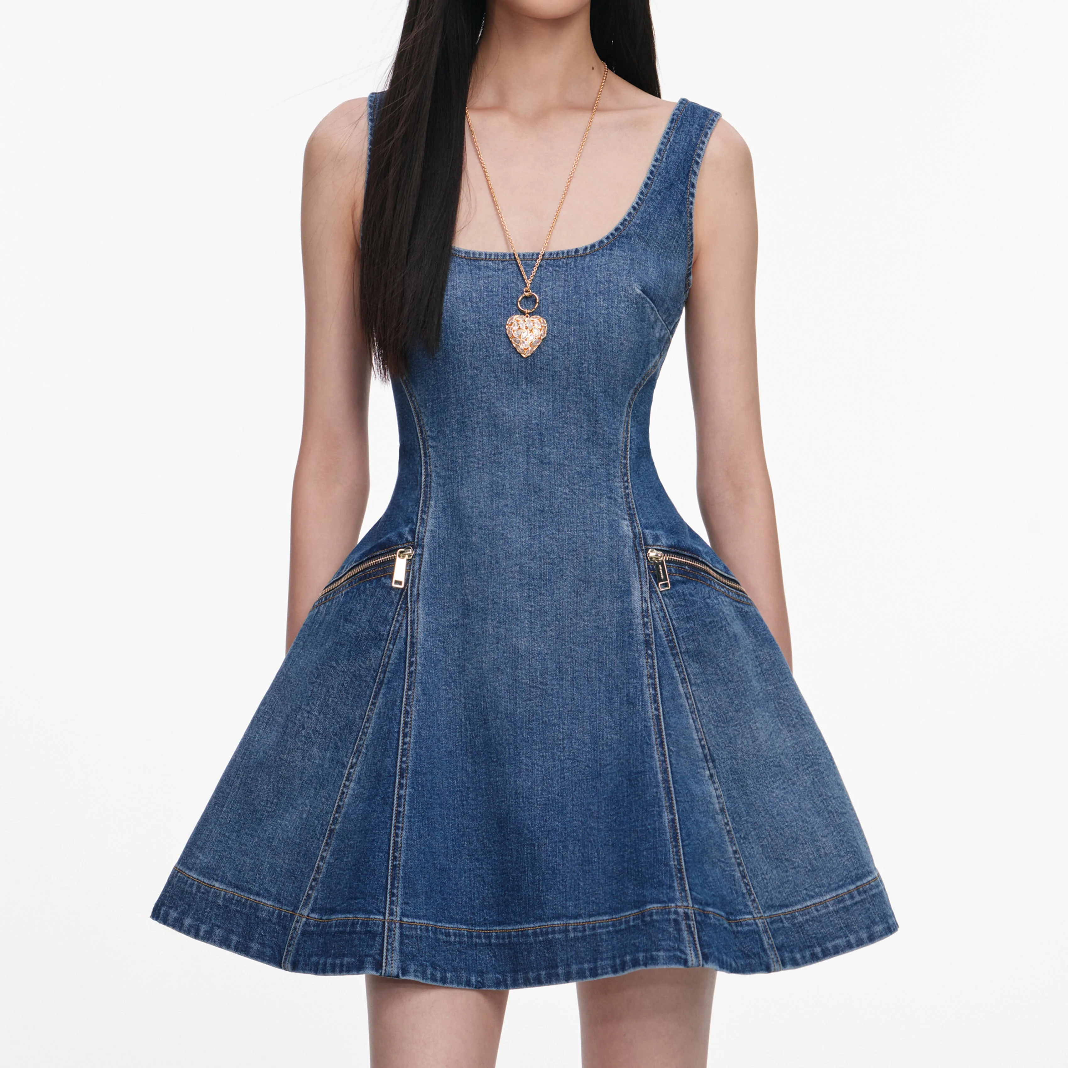 Denim Flared Mini Dress - Image 4