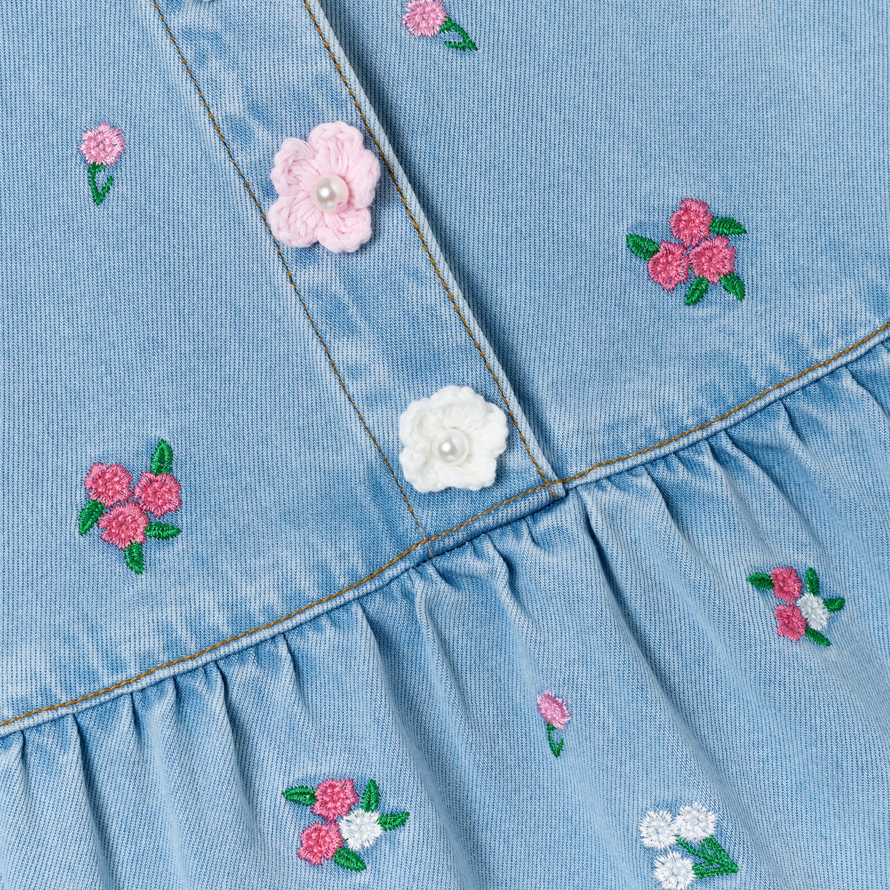 Flower Denim Embroidered Dress - Image 3