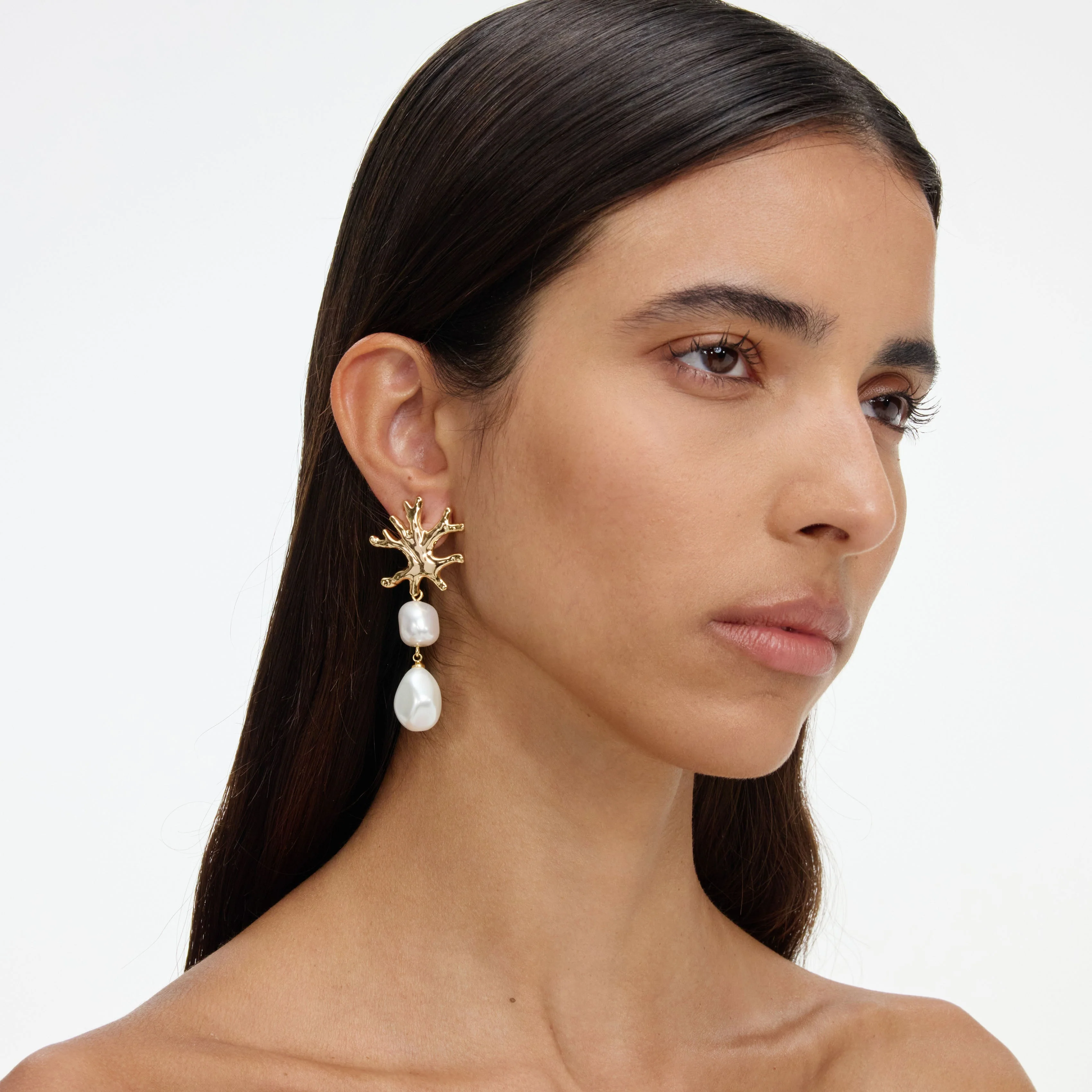 Gold Coral Pearl Earrings - Image 2