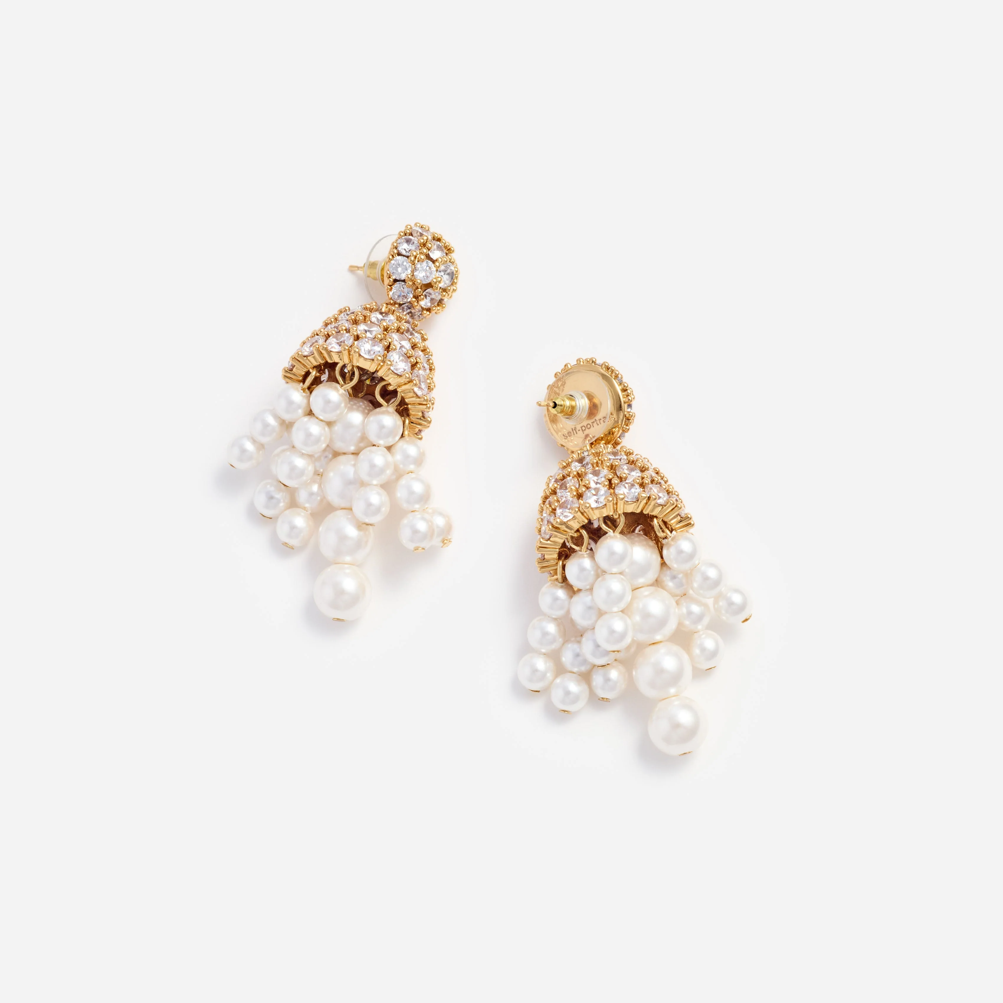 Gold Crystal Cluster Pearl Drop Earrings - Image 3