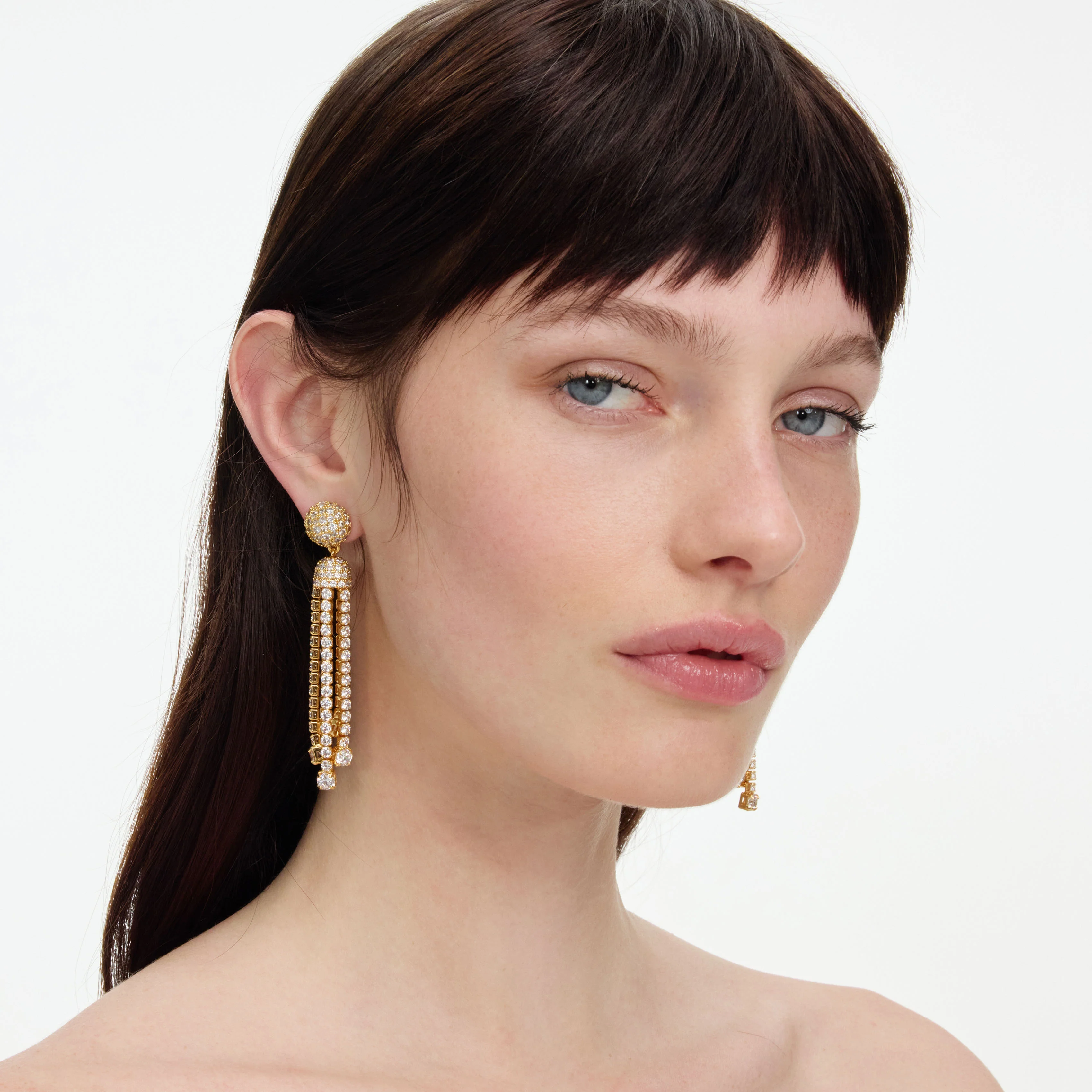 Gold Crystal Cluster Tiered Earrings - Image 2