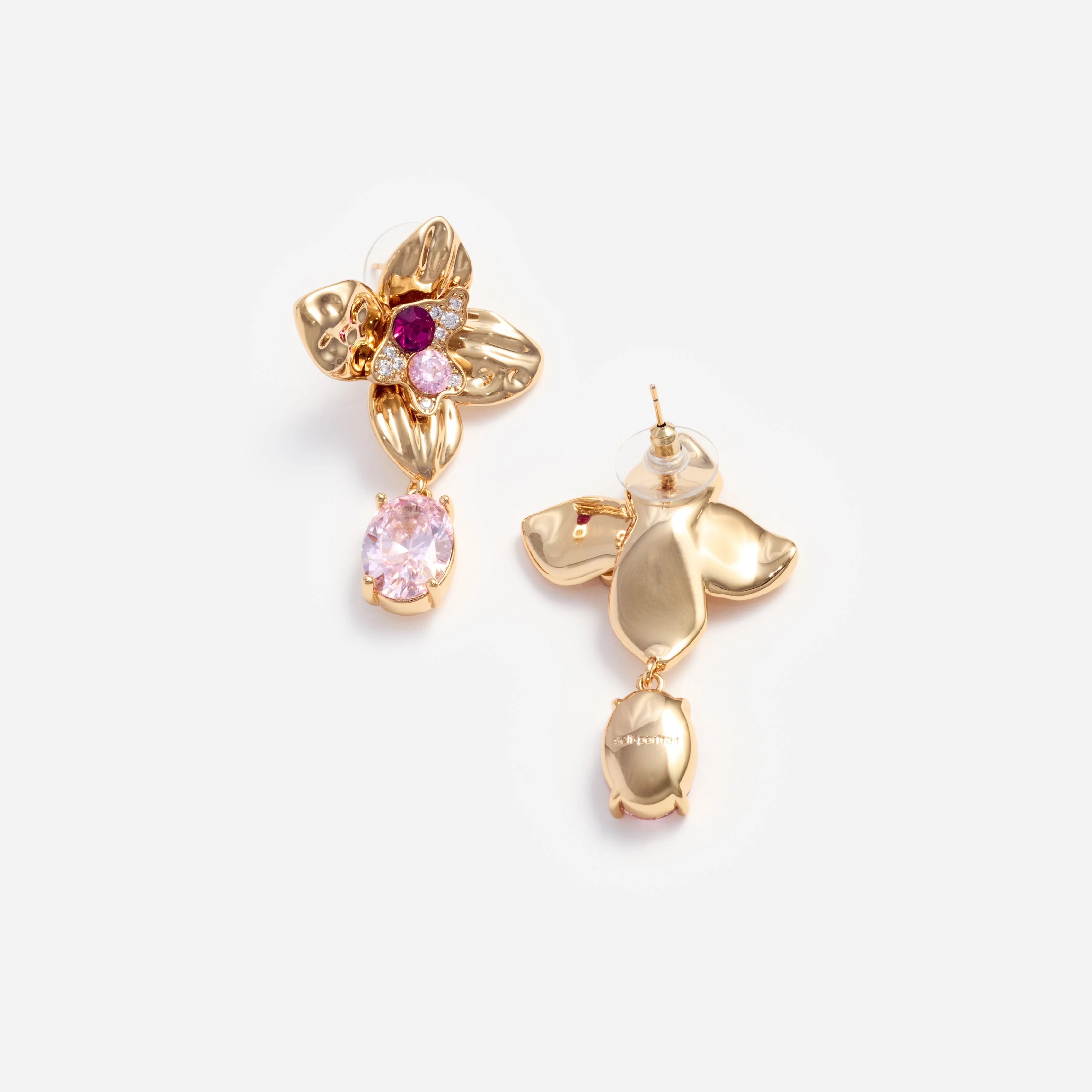 Gold Crystal Embellished Flower Earrings - Image 3