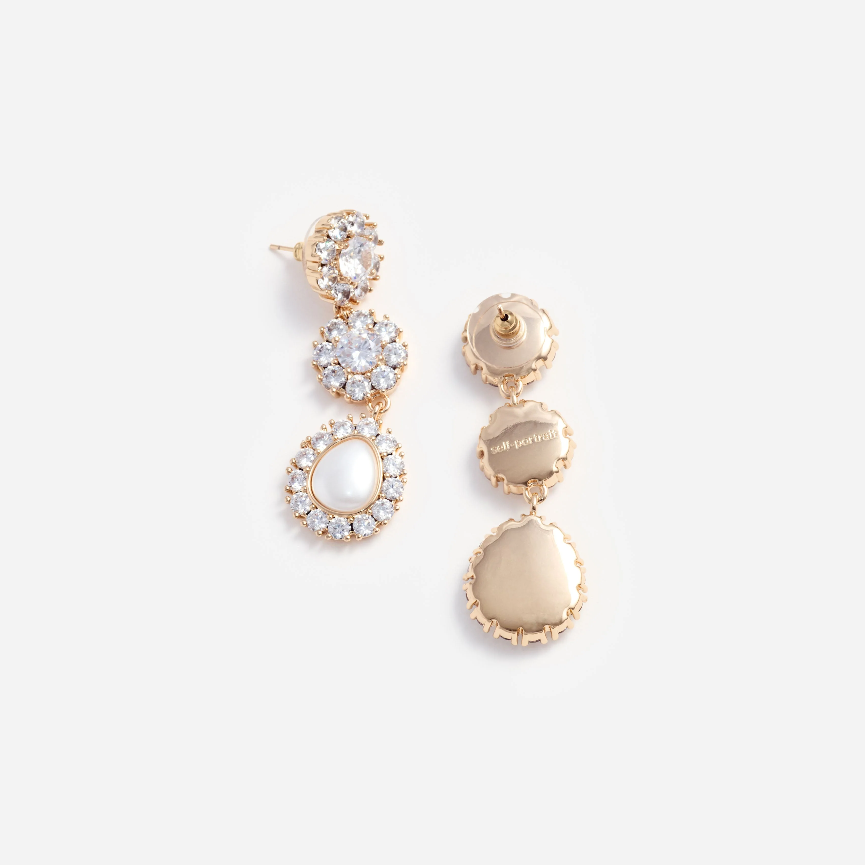 Gold Crystal Flower Tiered Earrings - Image 3