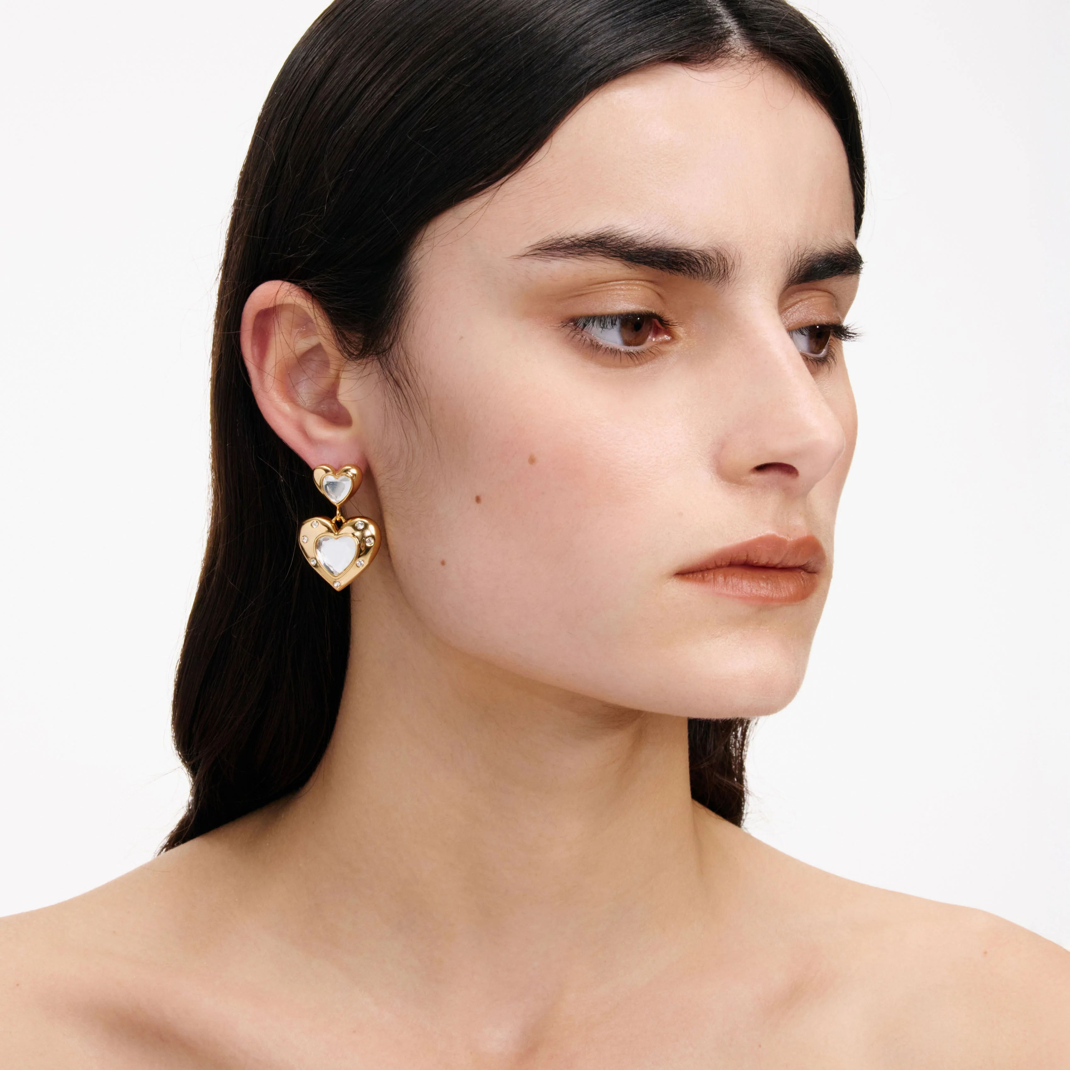 Gold Crystal Heart Tiered Earrings - Image 2