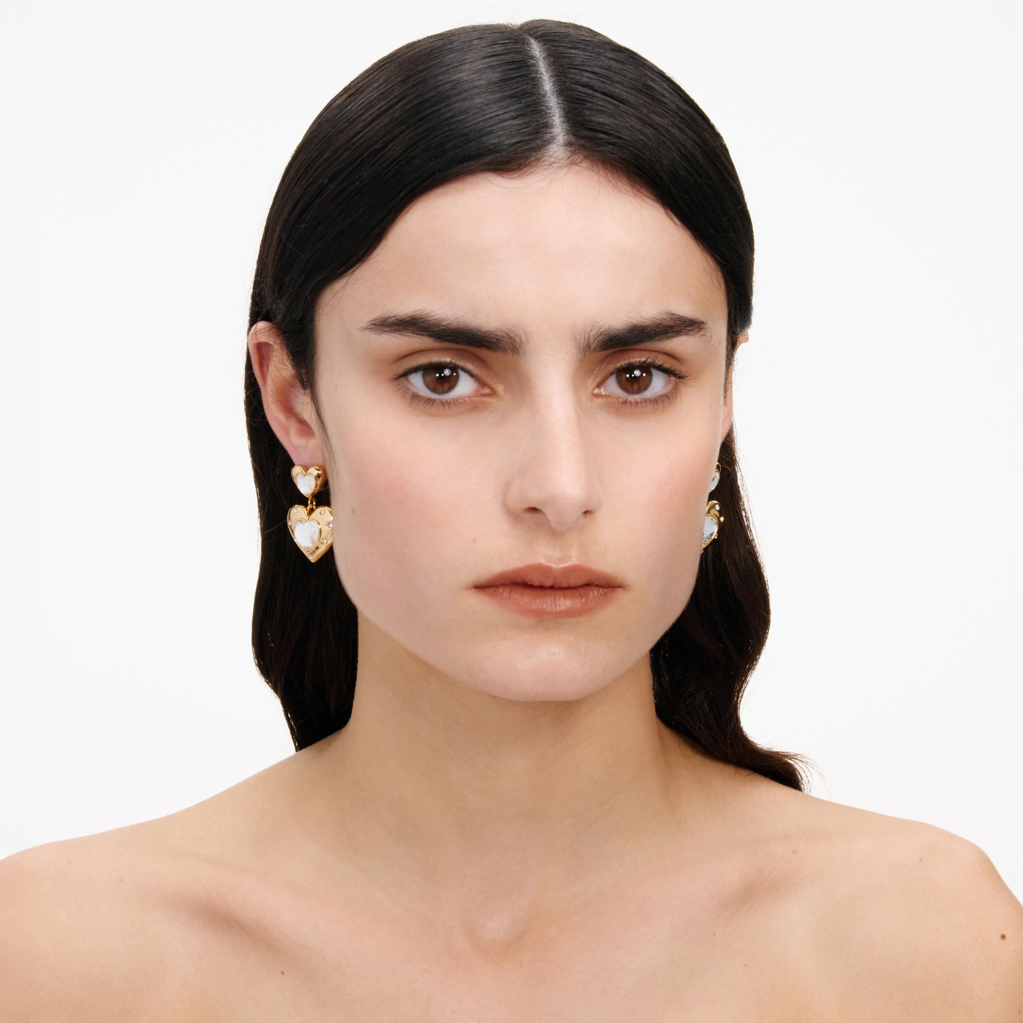 Gold Crystal Heart Tiered Earrings - Image 4