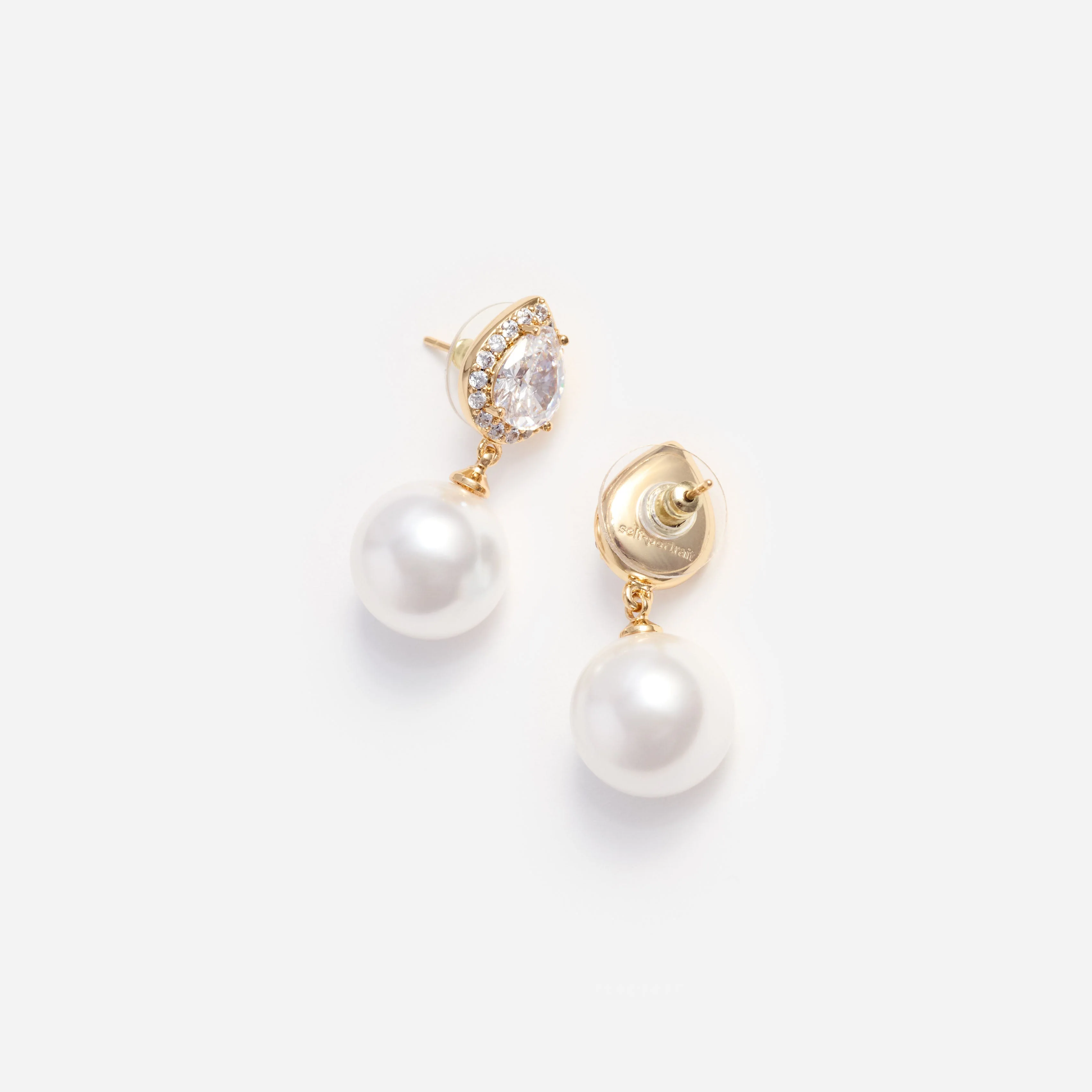 Gold Crystal Pearl Drop Earrings - Image 3
