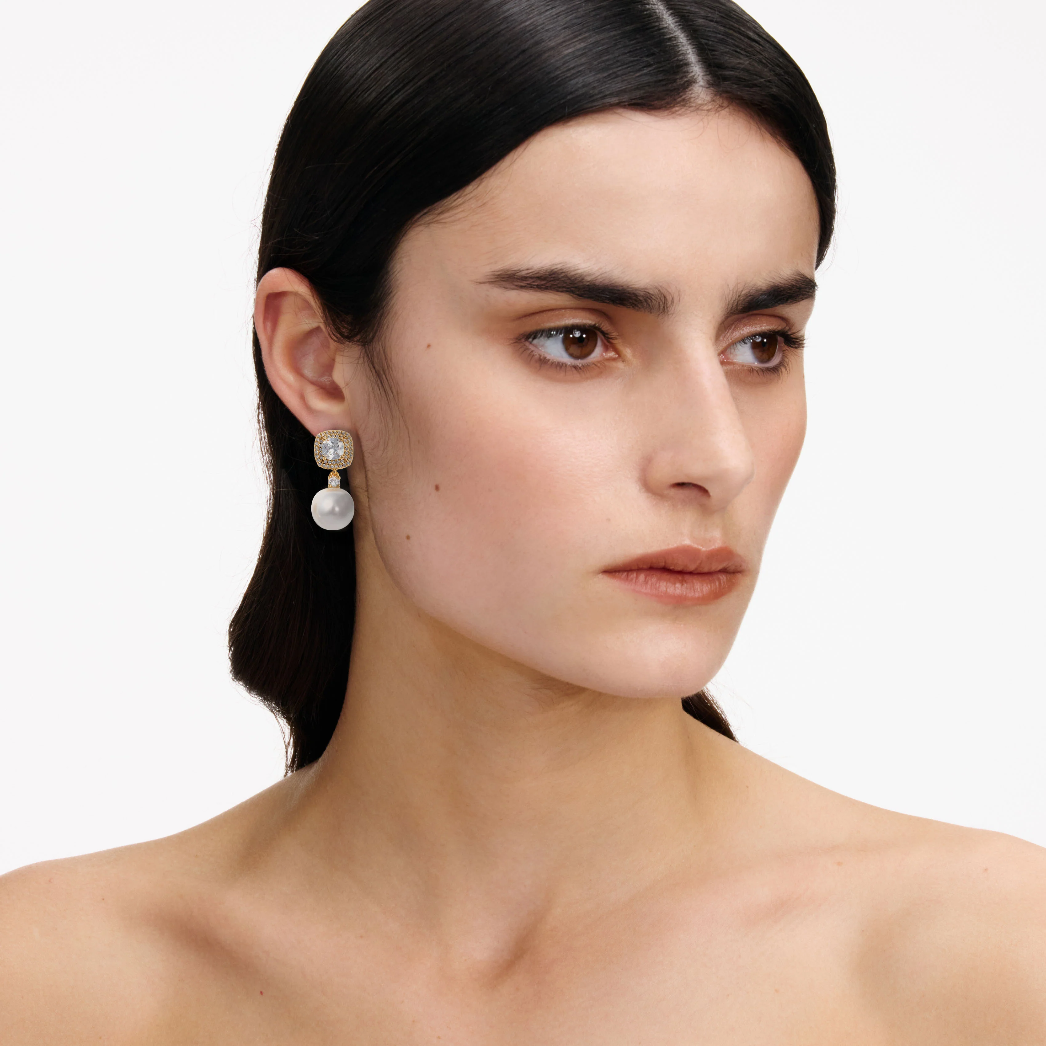 Gold Crystal Pearl Earrings - Image 2