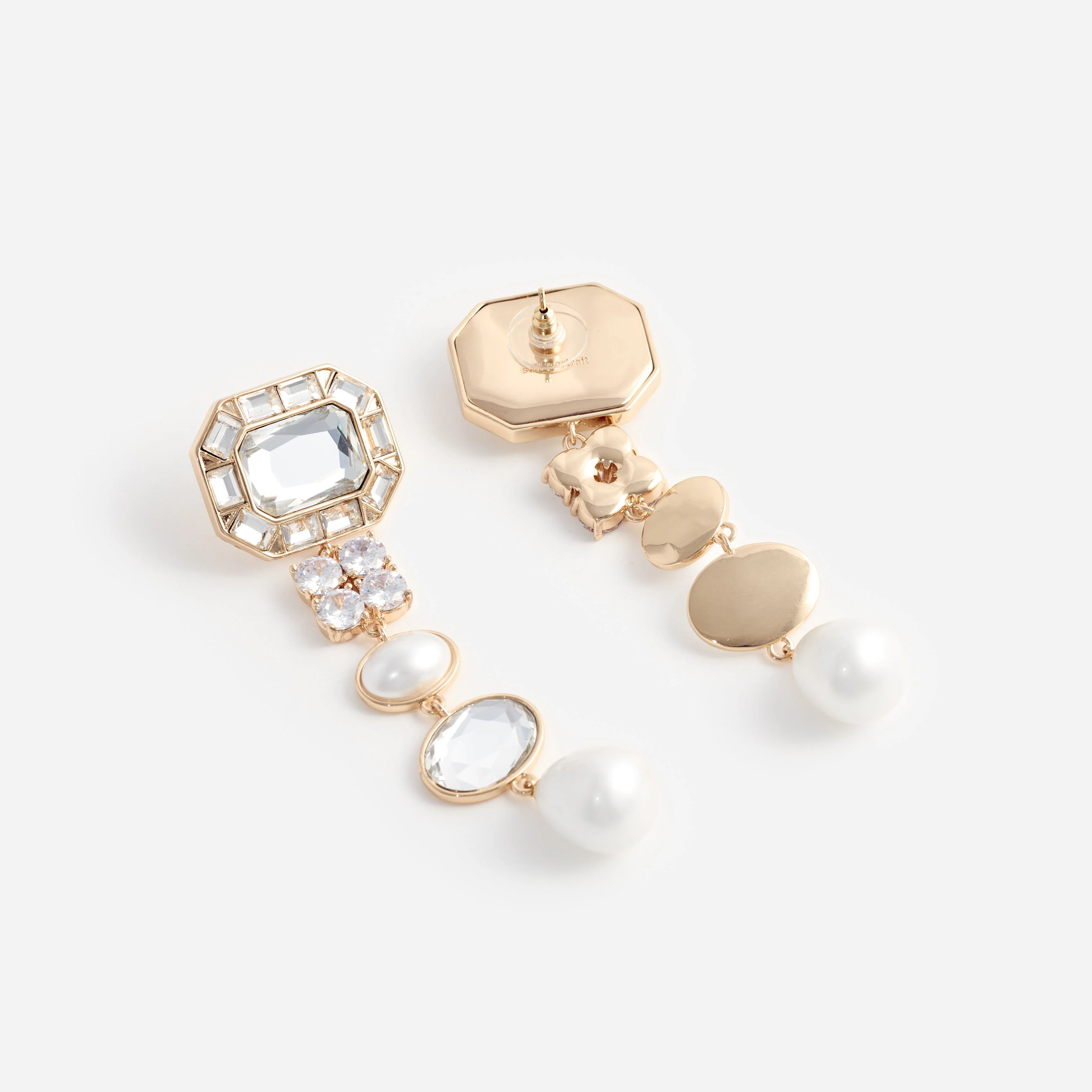 Gold Crystal Pearl Tiered Earrings - Image 3