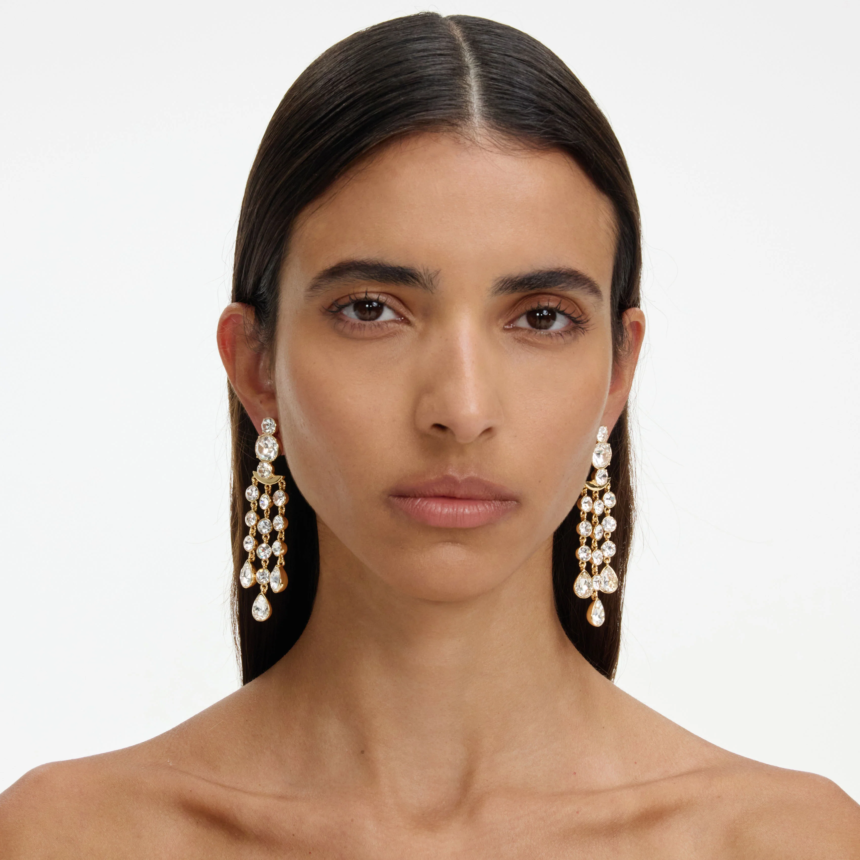 Gold Crystal Tiered Droplet Earrings - Image 4