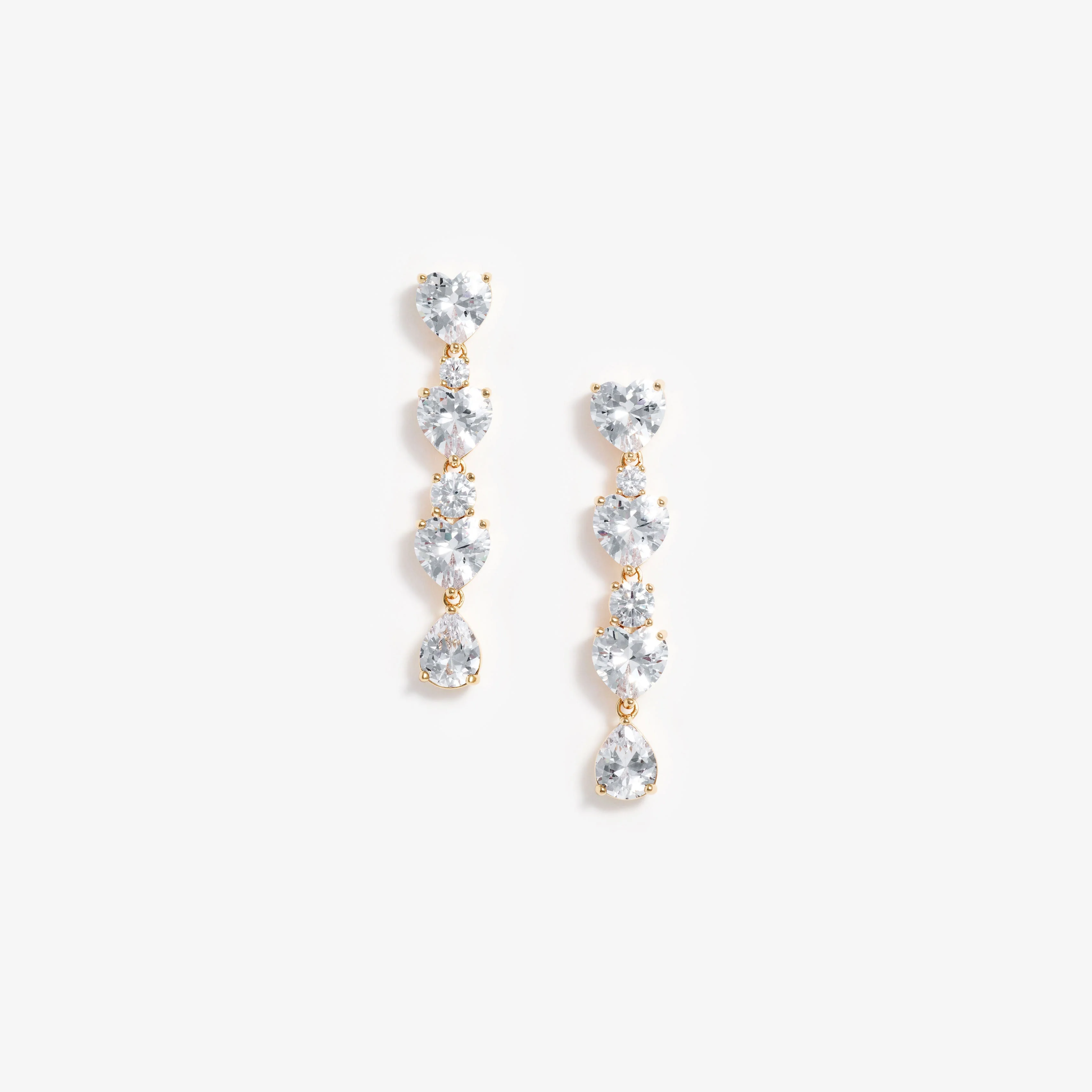 Gold Heart Crystal Tiered Earrings
