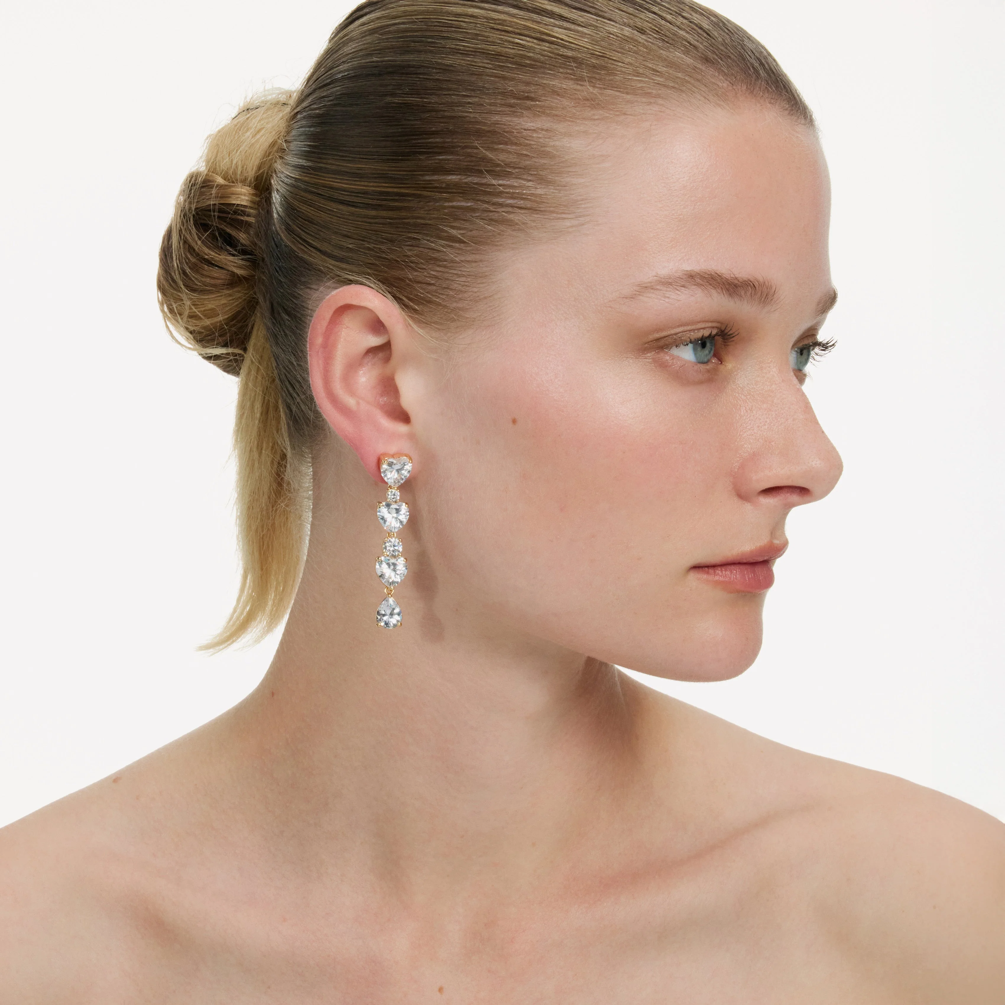 Gold Heart Crystal Tiered Earrings - Image 2