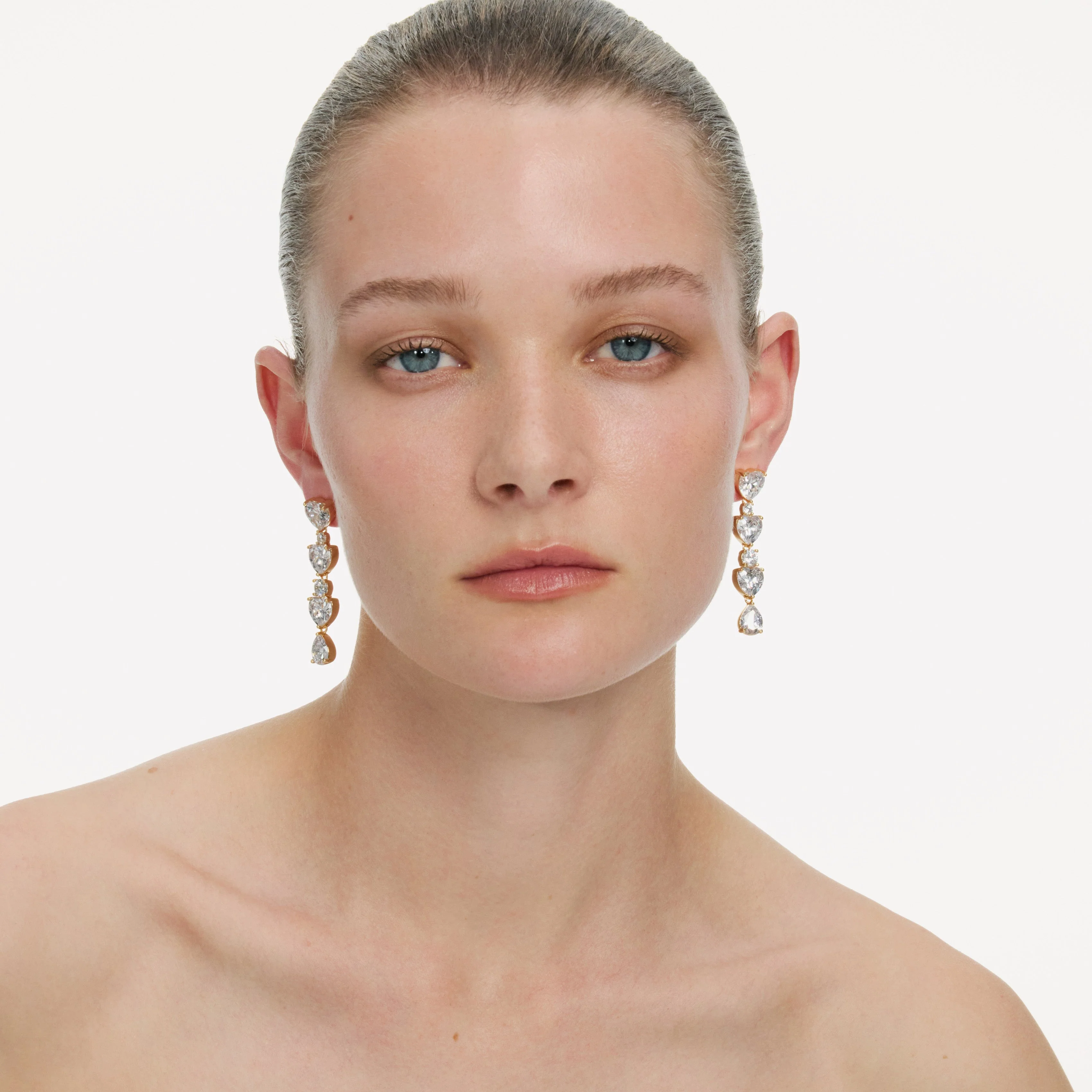Gold Heart Crystal Tiered Earrings - Image 4