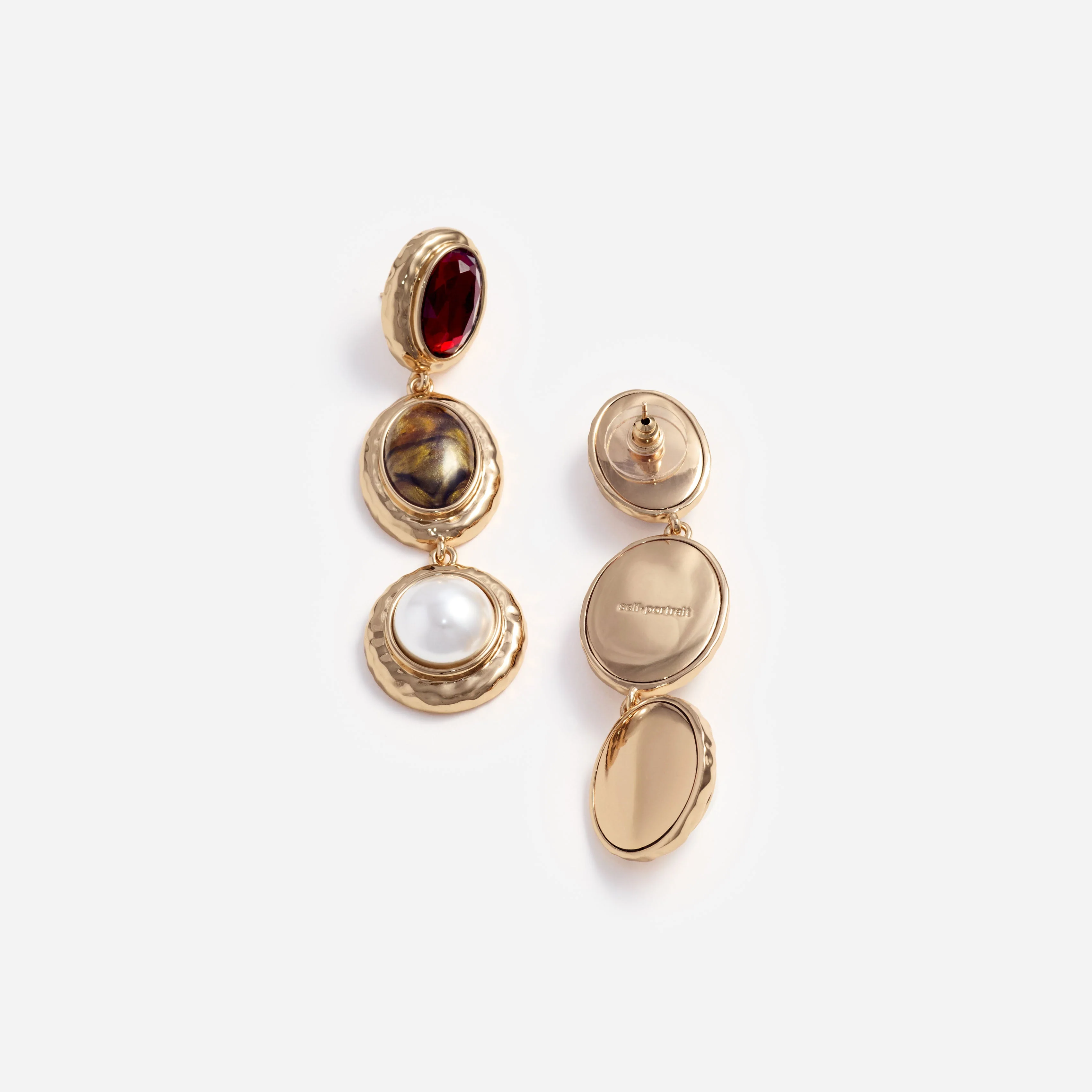 Gold Multi Three Tiered Earrings - Image 3