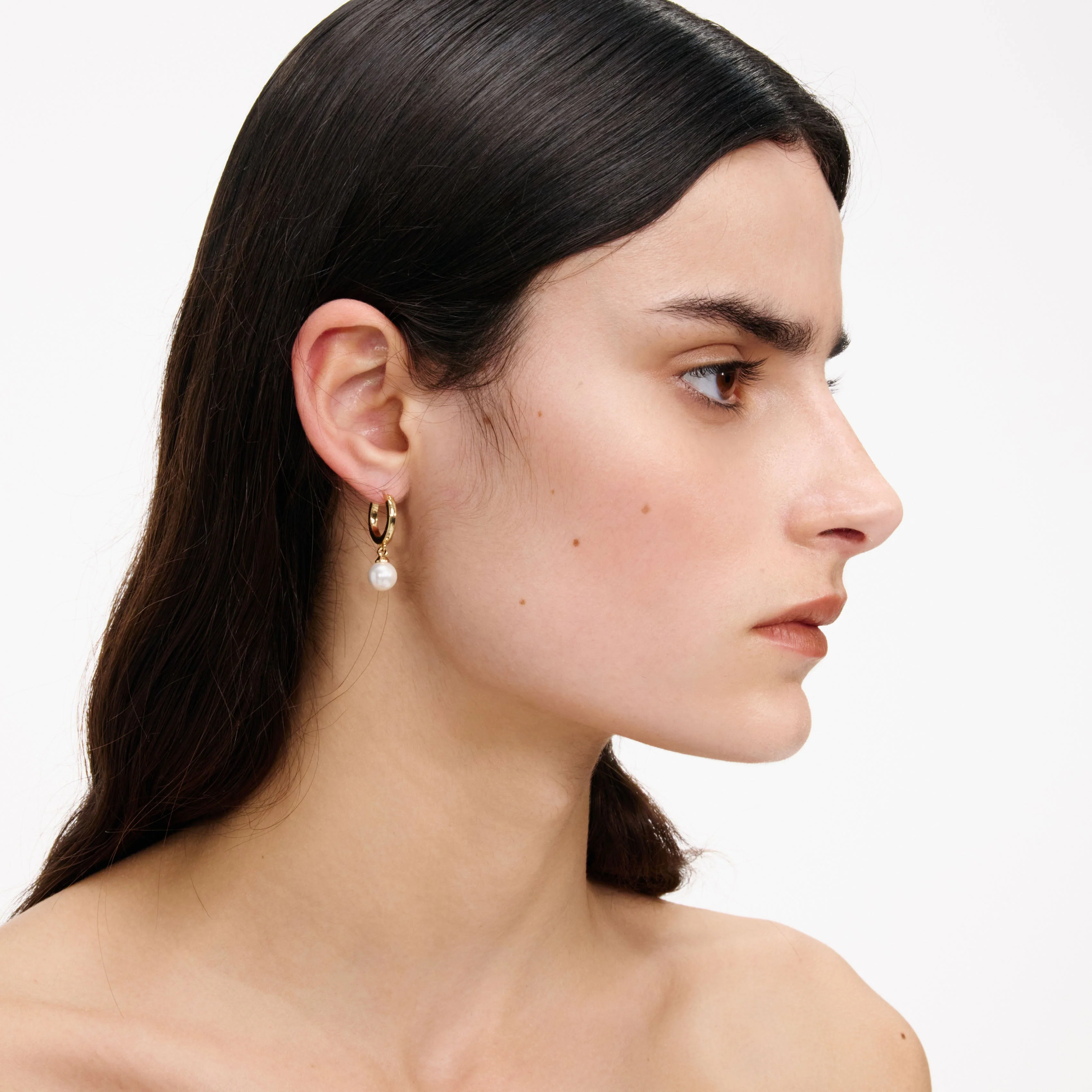 Gold Pearl Drop Hoop Earrings - Image 2