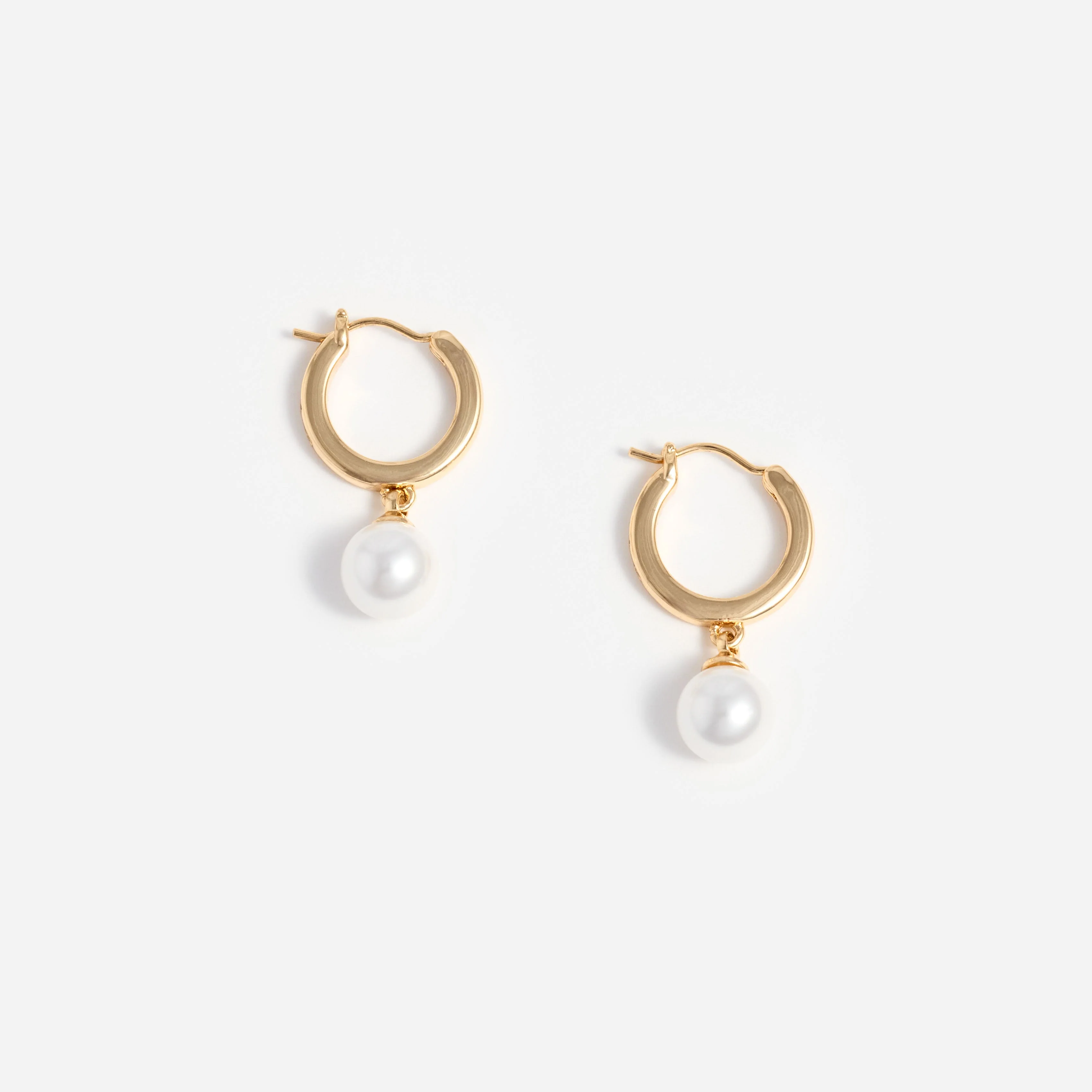 Gold Pearl Drop Hoop Earrings - Image 3