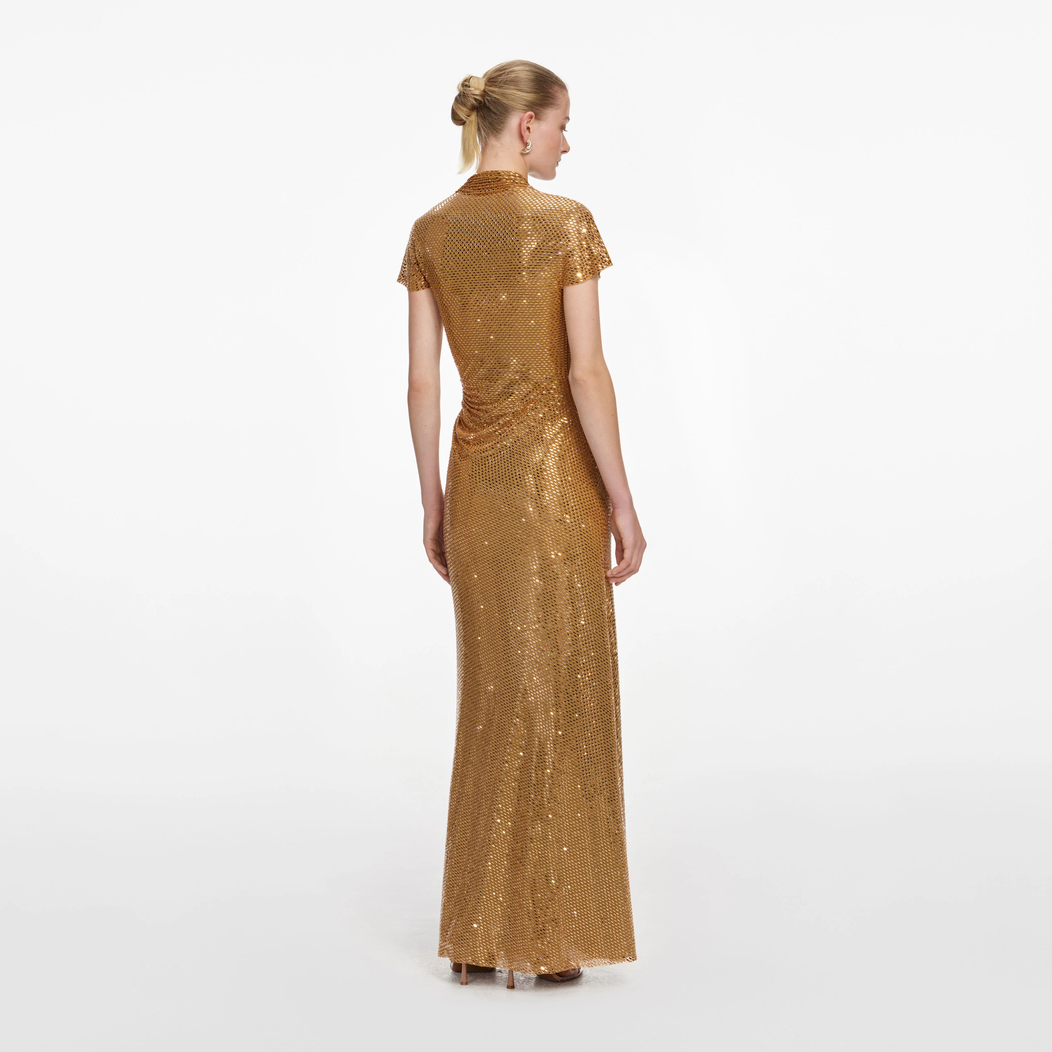 Gold Rhinestone Drape Maxi Dress - Image 3