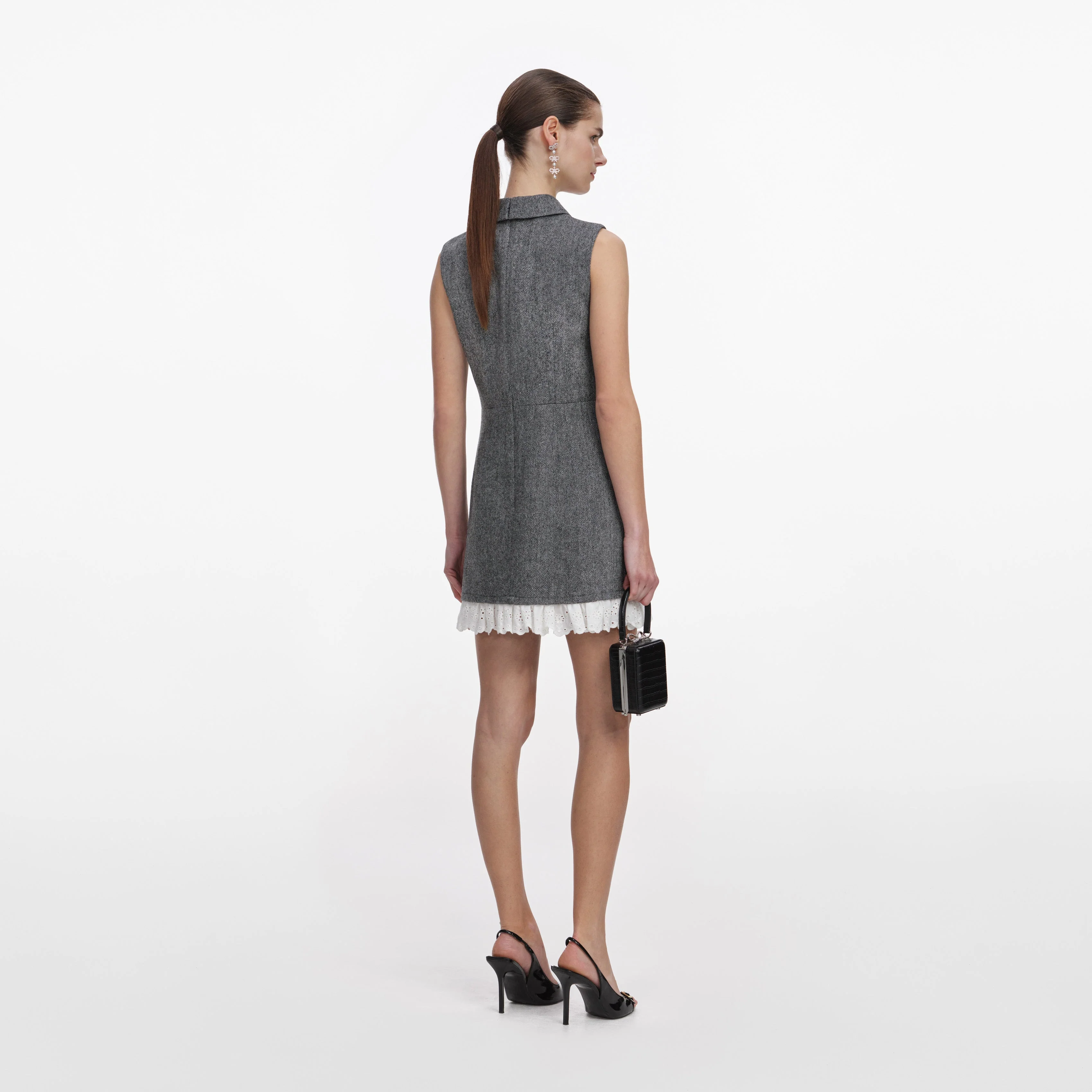 Grey Herringbone Mini Dress - Image 3