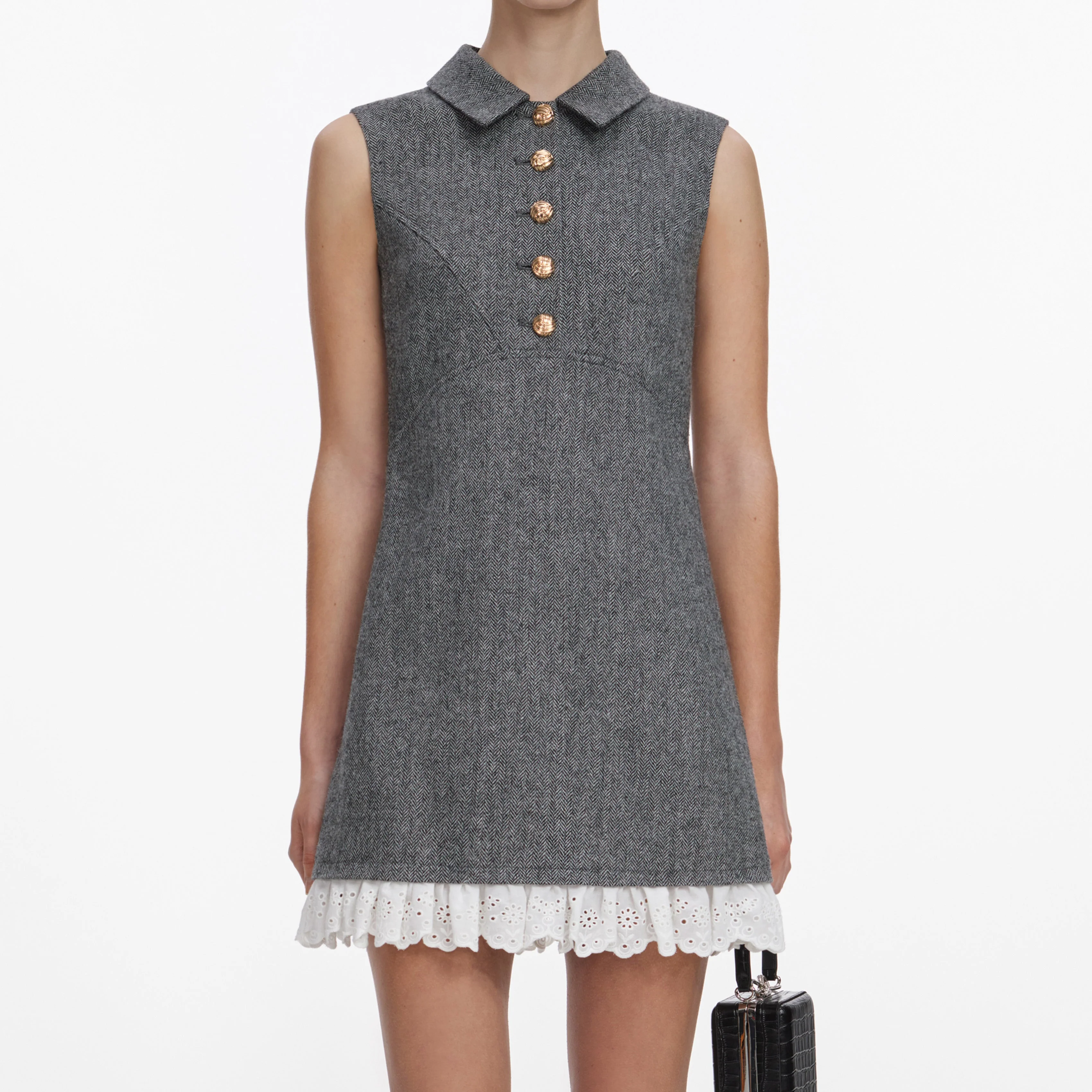 Grey Herringbone Mini Dress - Image 4