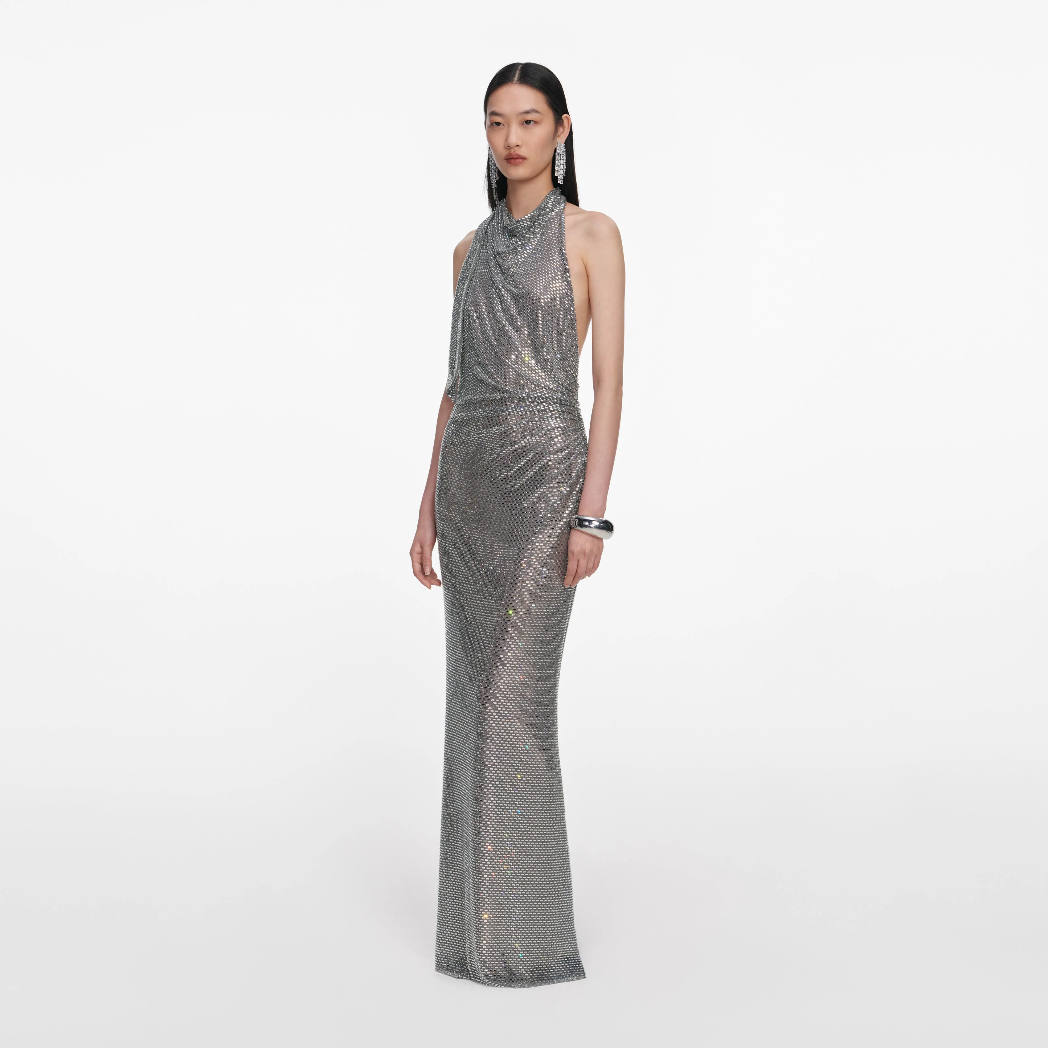 Grey Rhinestone Drape Maxi Dress - Image 2