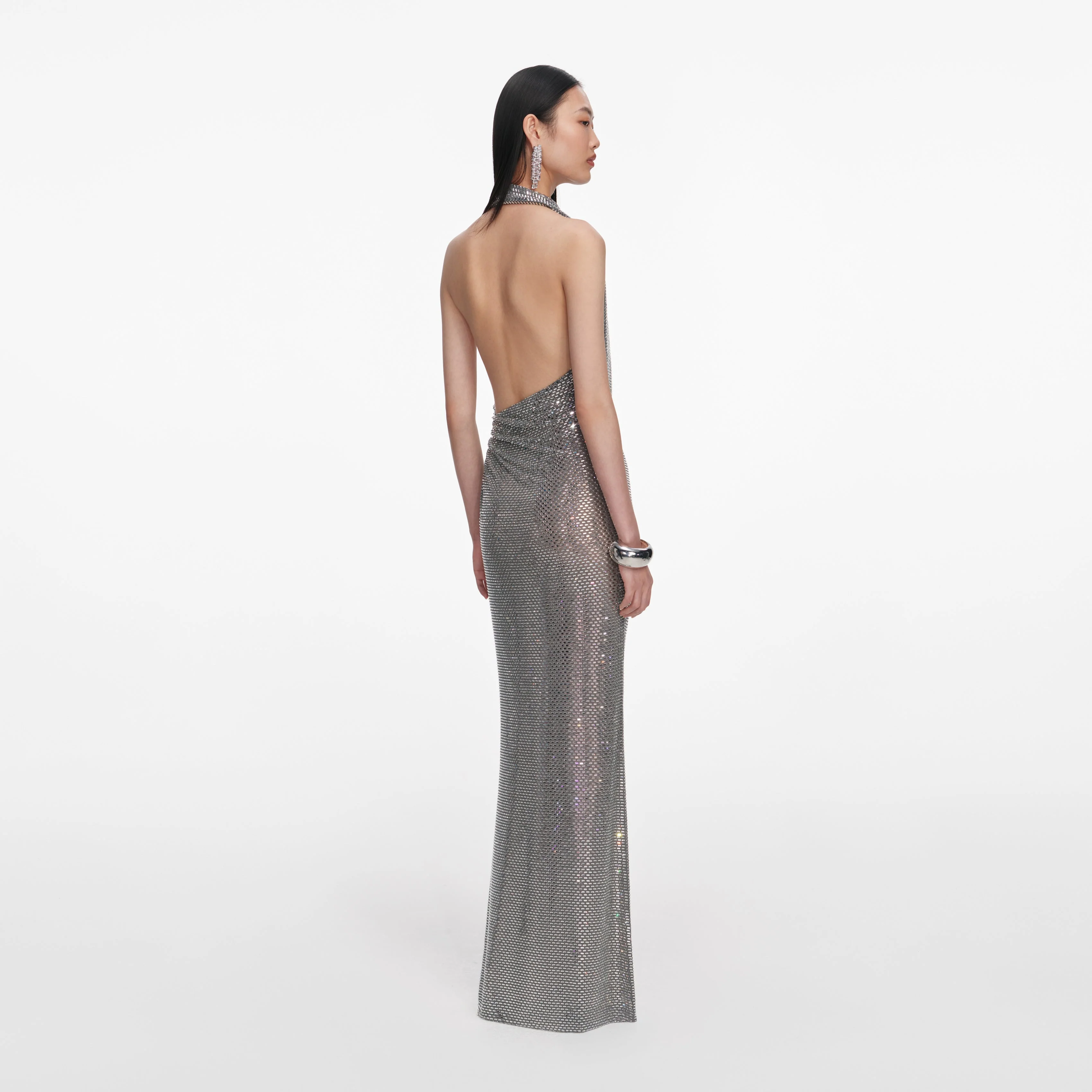 Grey Rhinestone Drape Maxi Dress - Image 3